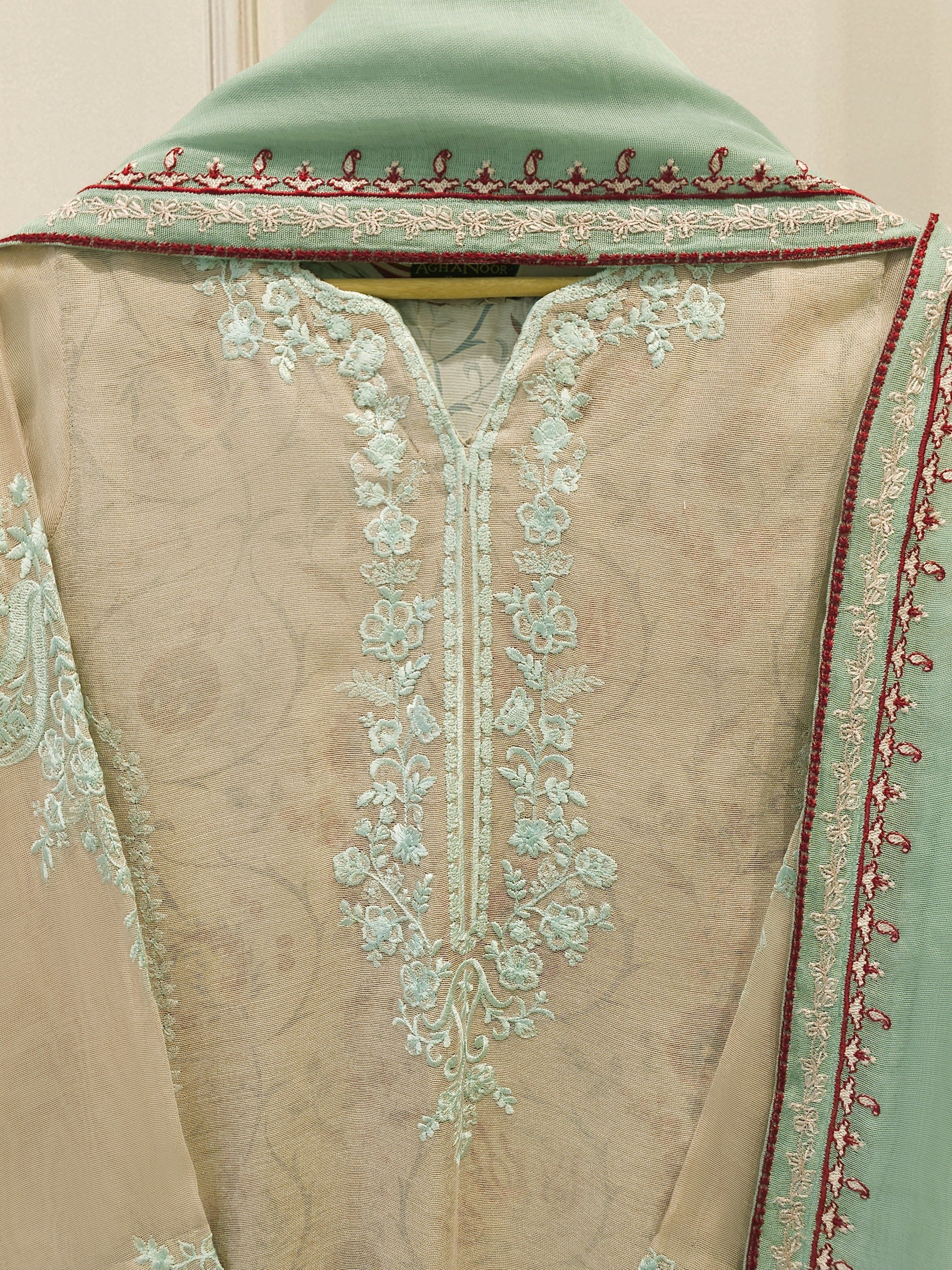 3 Piece - Pure Embroidered Cotton Net Suit S112976
