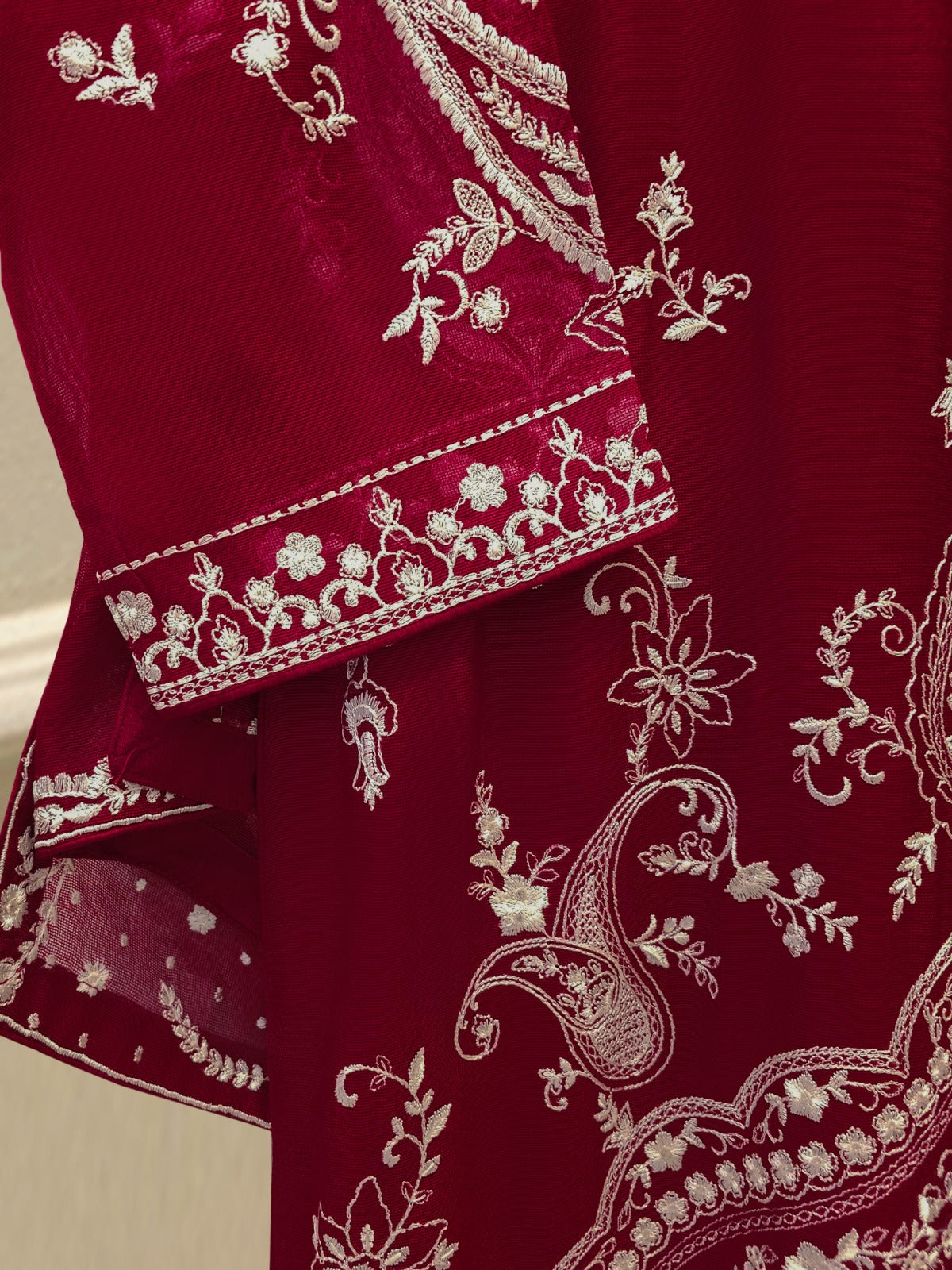 3 Piece - Pure Embroidered Cotton Net Suit S112982