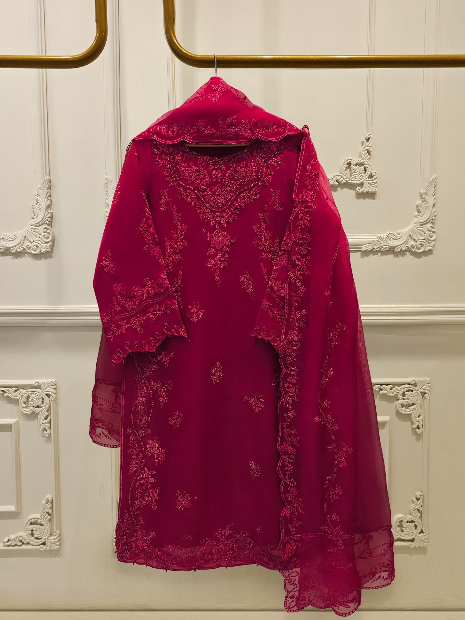 3 Piece - Pure Organza Embroidered Suit S113012