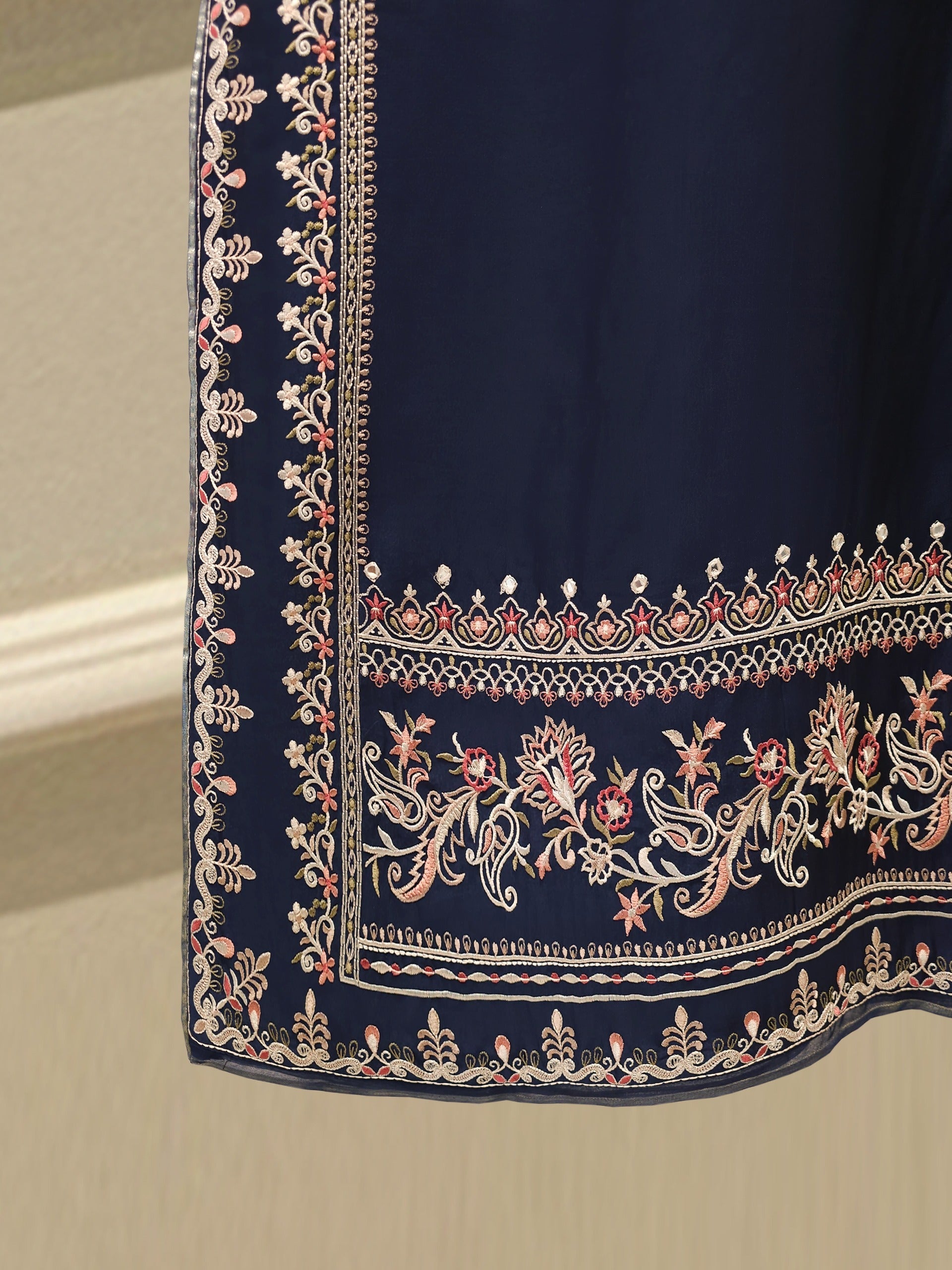 3 Piece- Pure Embroidered Sheesha Silk Suit S113015