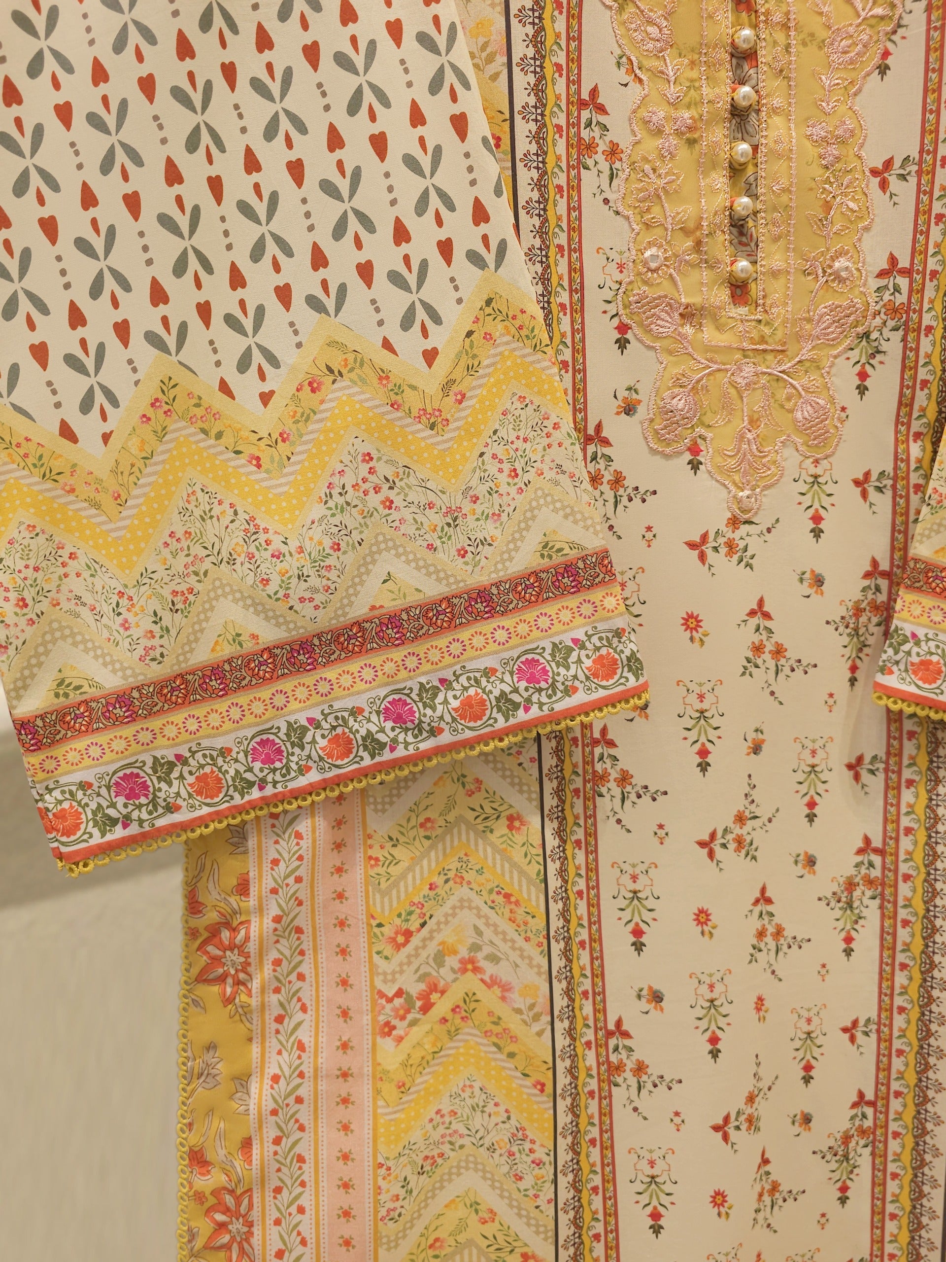Digital Printed Embroidered Cambric Shirt S113117