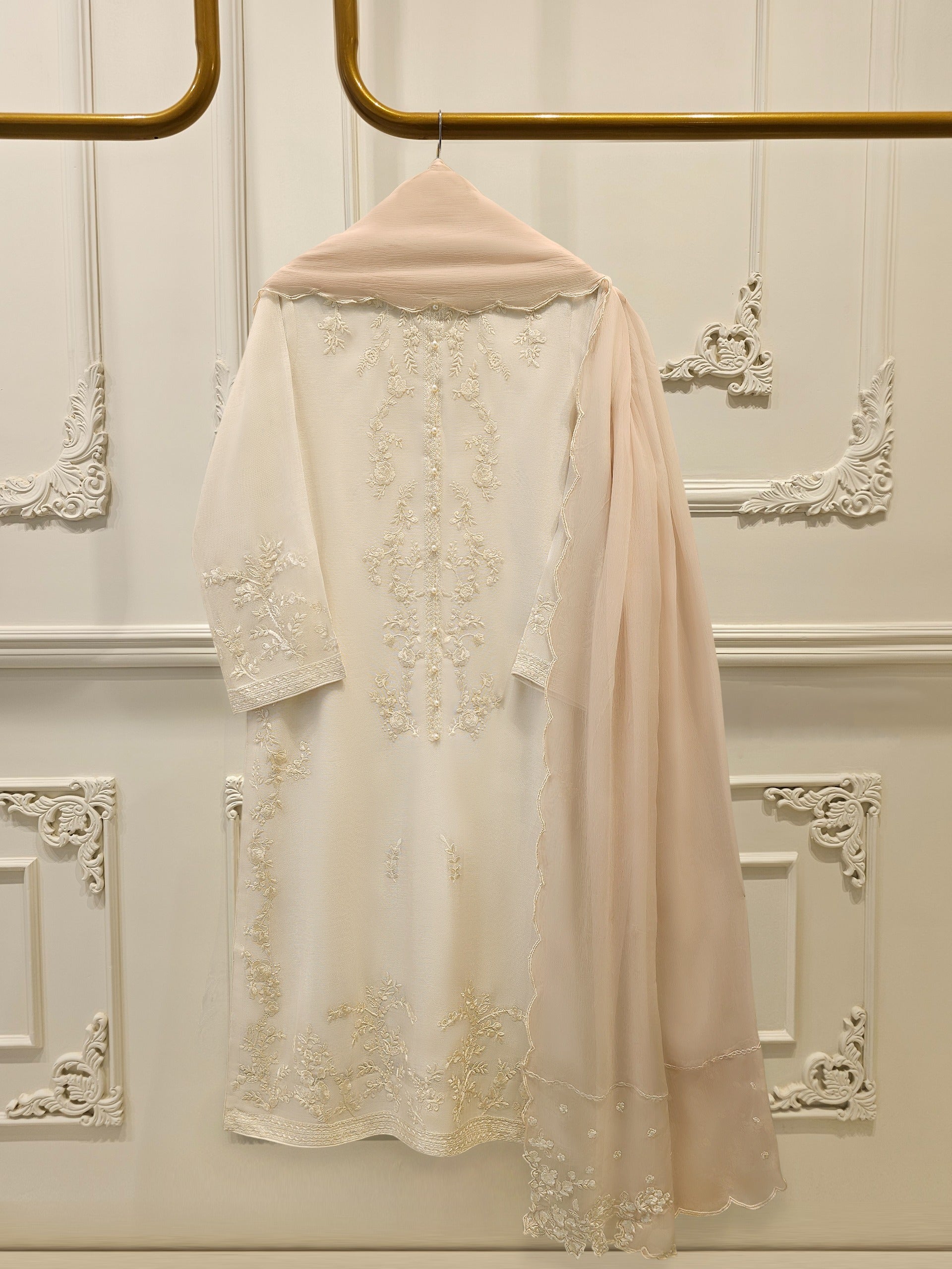 3 Piece - Pure Embroidered Cotton Net Suit S114054