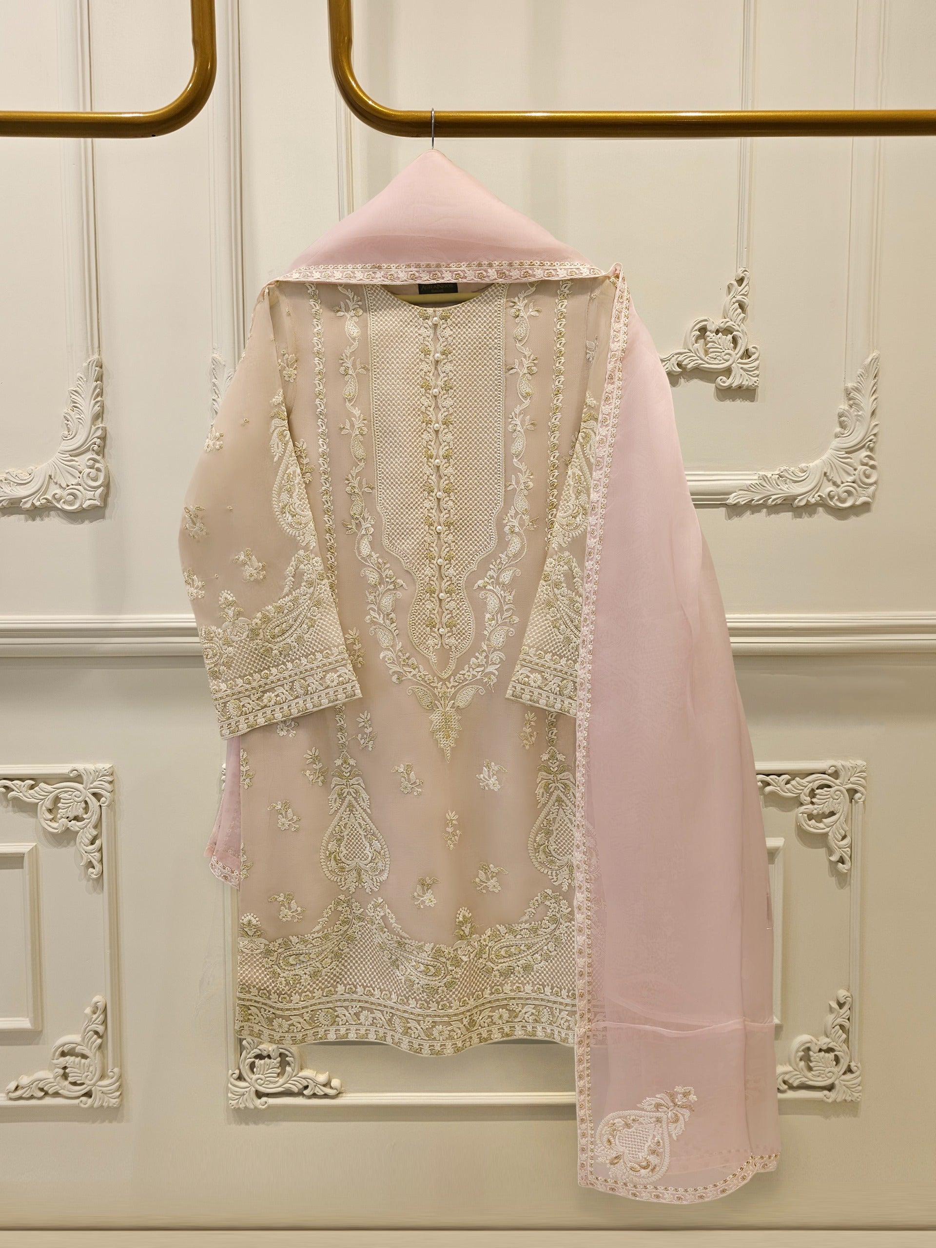 3 Piece - Pure Organza Embroidered Suit S114060