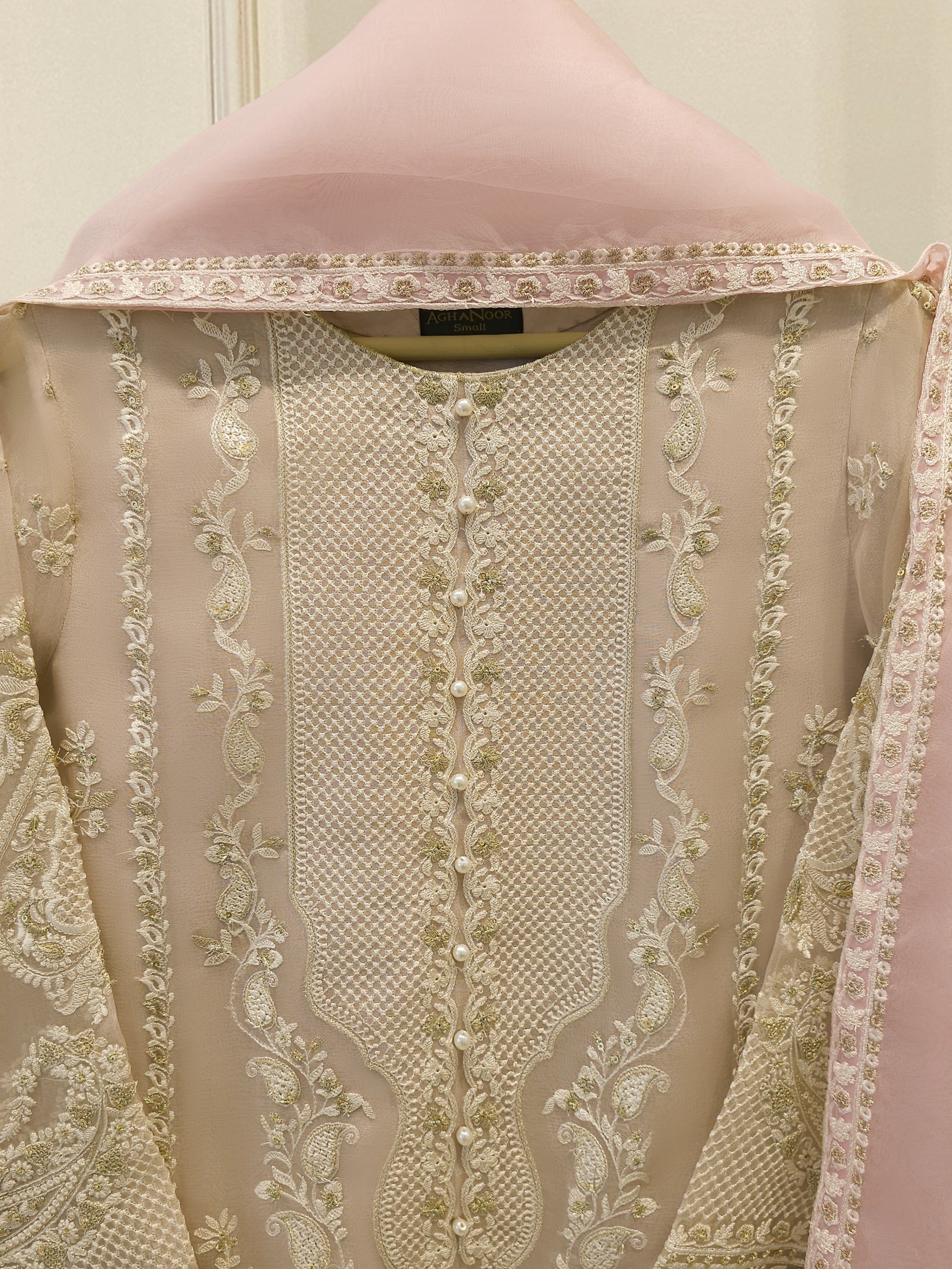 3 Piece - Pure Organza Embroidered Suit S114060