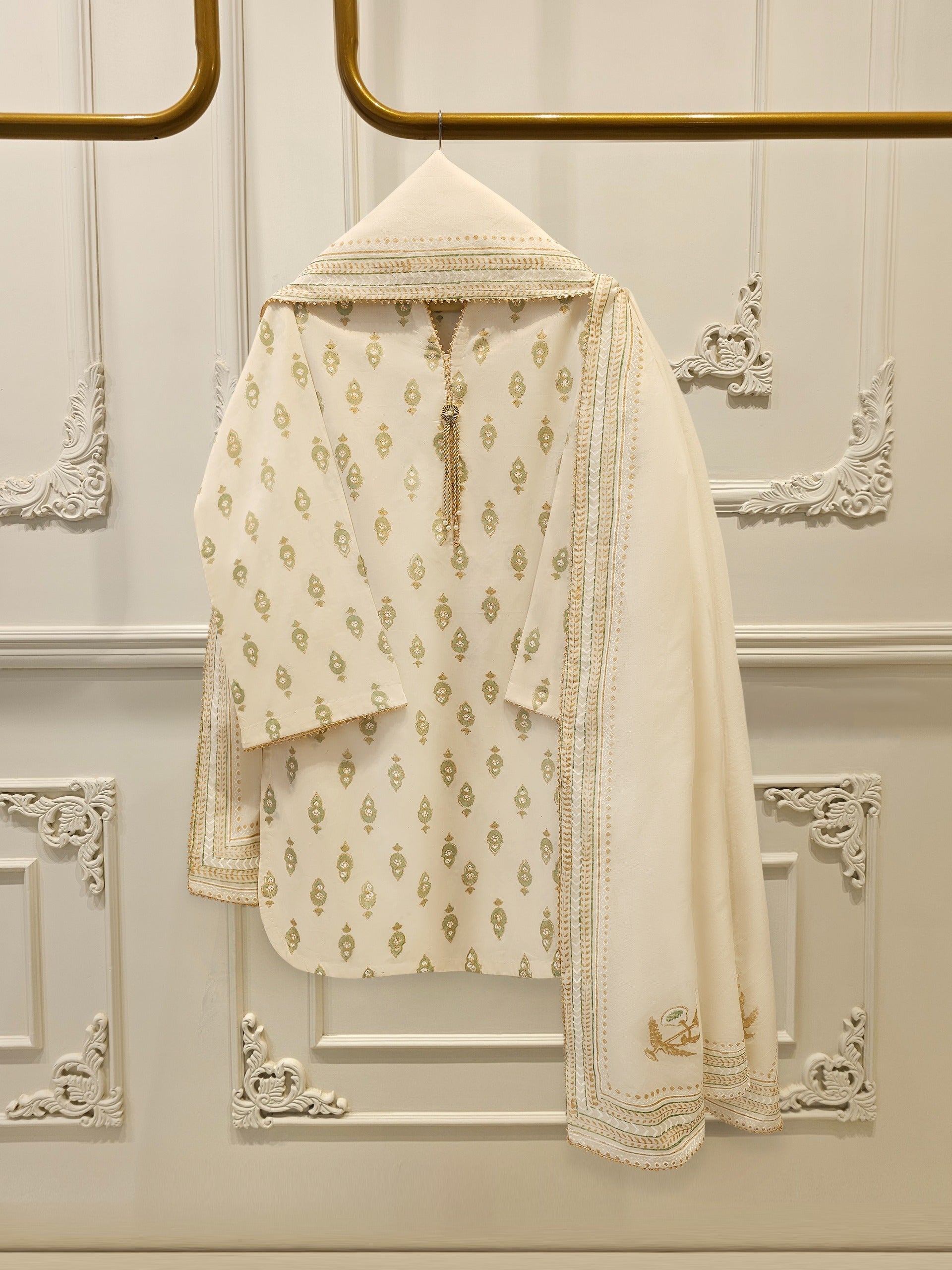 3 Piece - Hand Block Printed Kora Cotton Suit S114195
