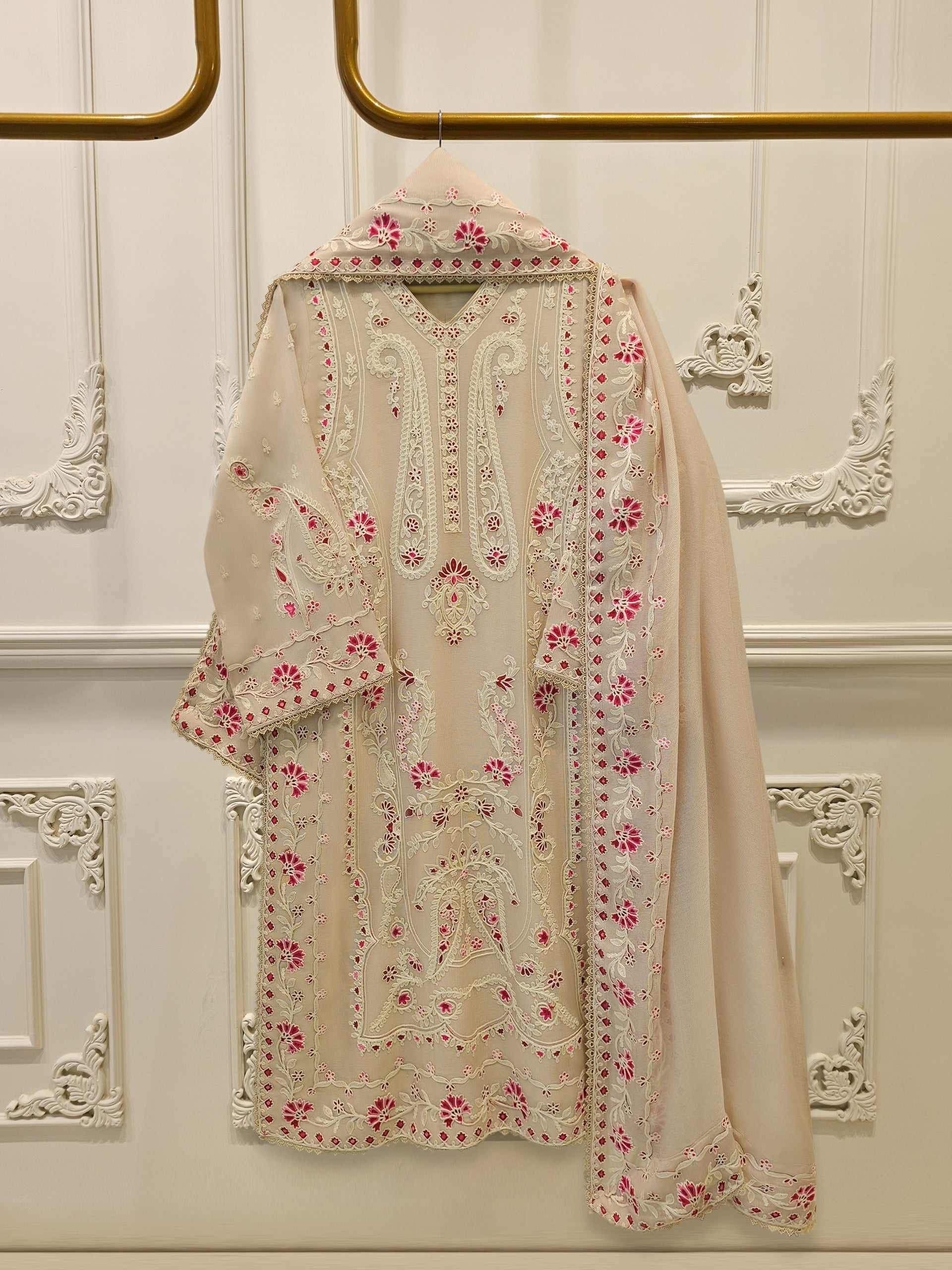 3 Piece - Pure Embroidered Cotton Net Suit S114246