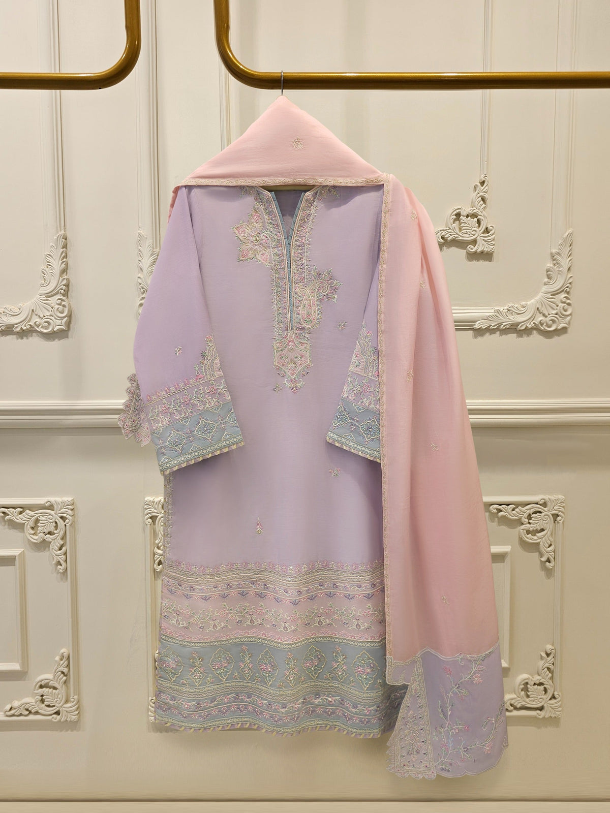 3 Piece - Embroidered Kora Cotton Suit WS00305