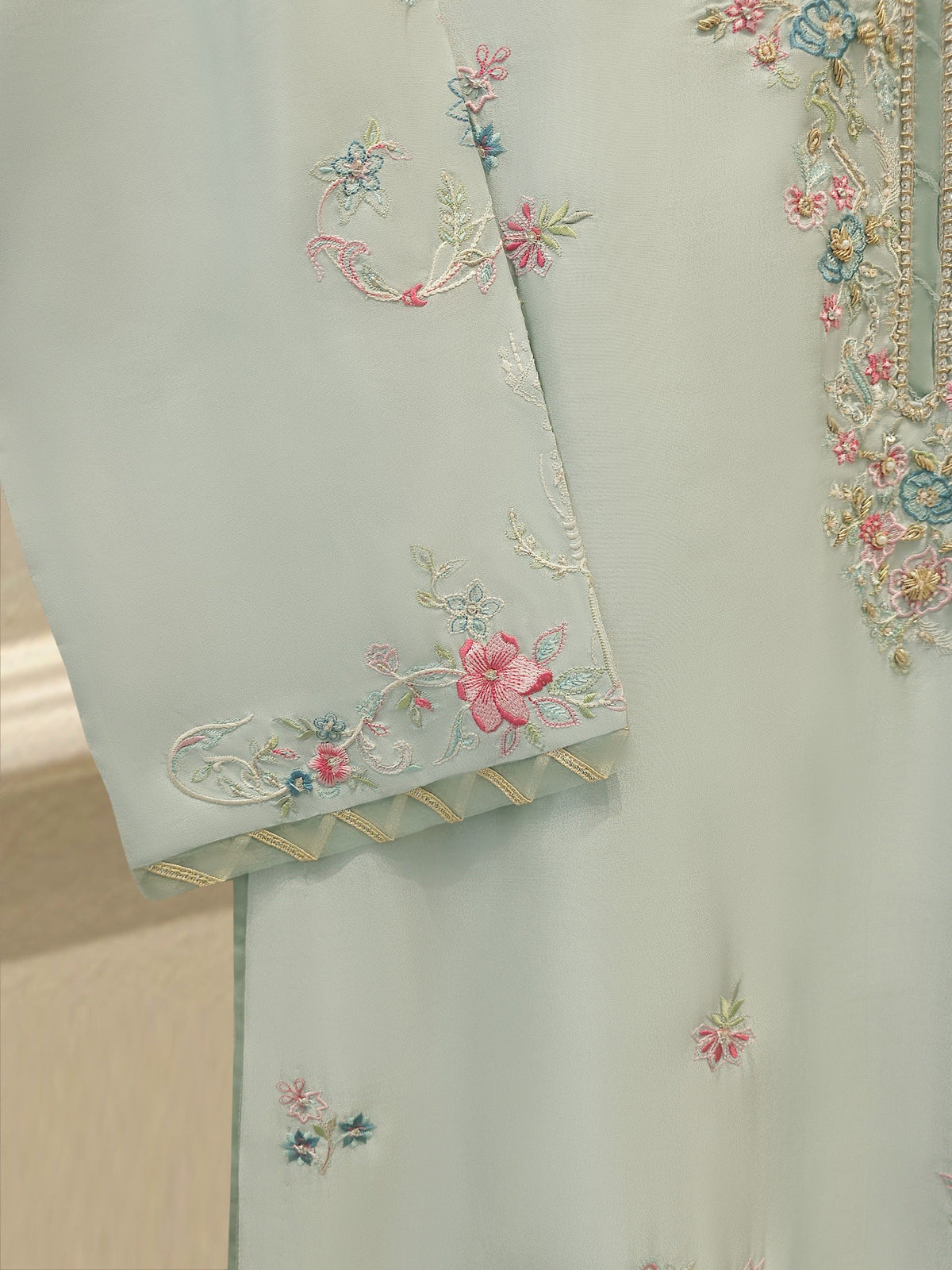 Pure Embroidered Sheesha Silk Shirt S114439