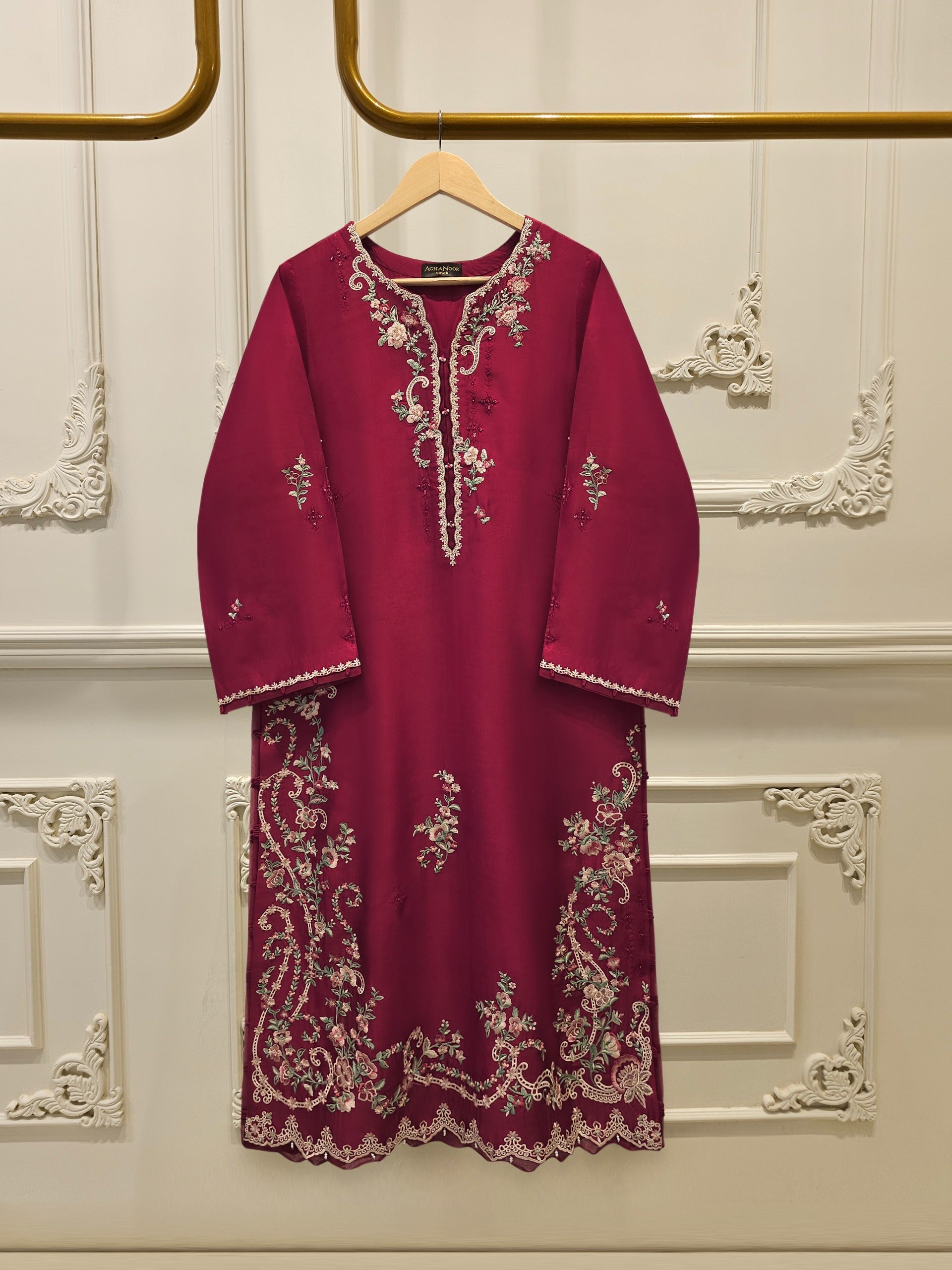 Pure Embroidered Sheesha Silk Shirt S114832