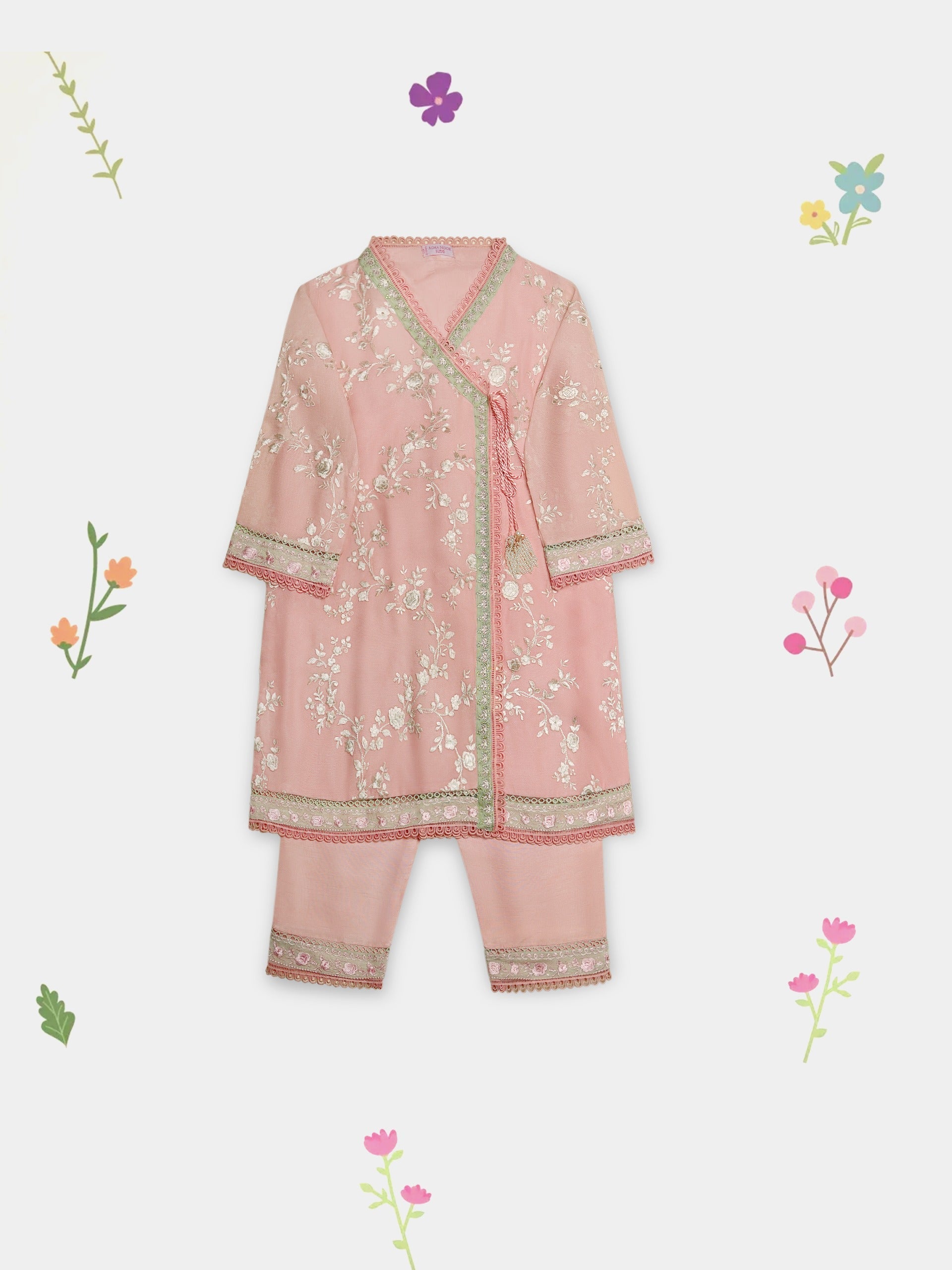 (Kids) 2 Piece -Embroidered Pure Cotton Net Suit KD-102