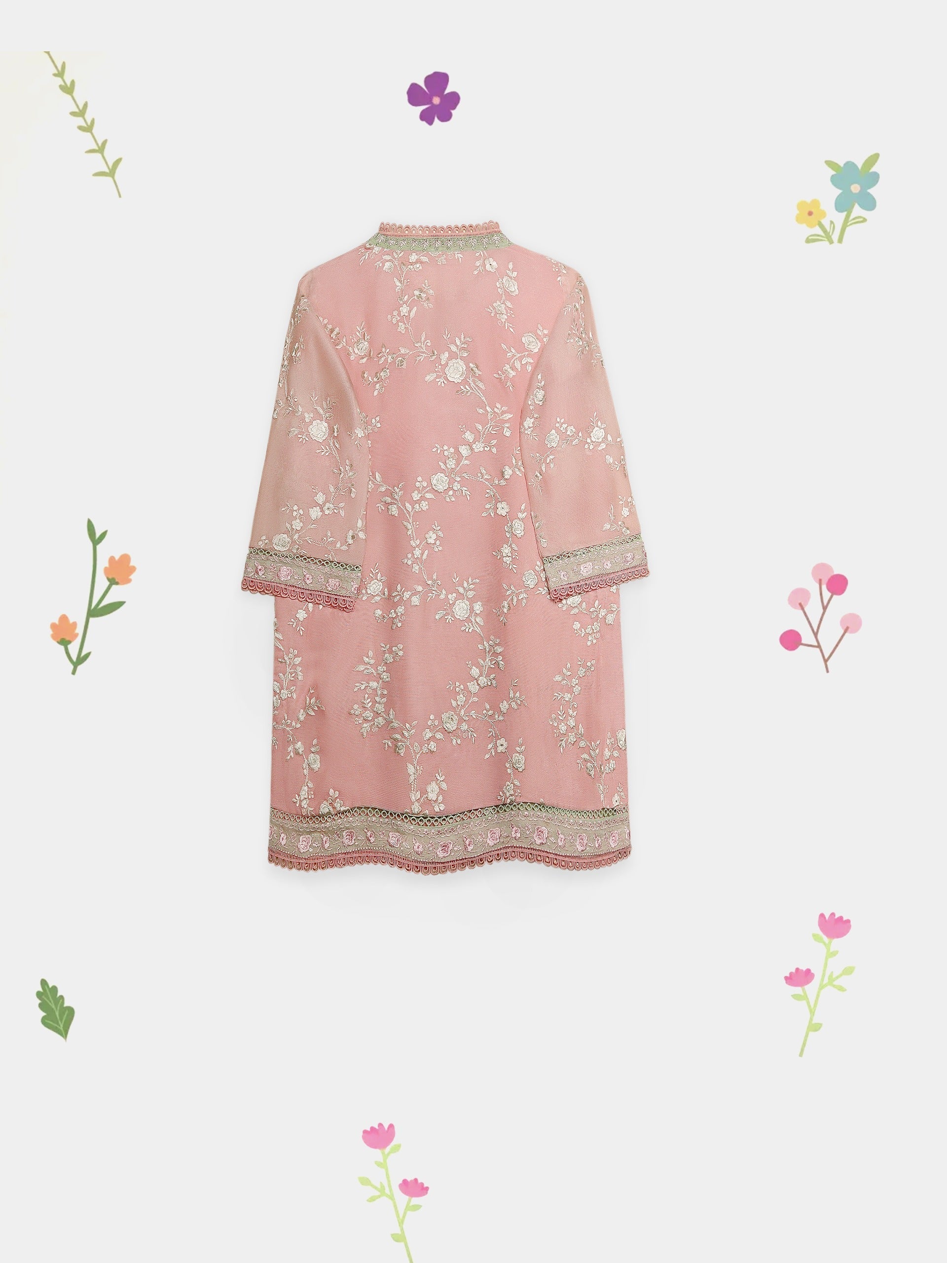 (Kids) 2 Piece -Embroidered Pure Cotton Net Suit KD-102