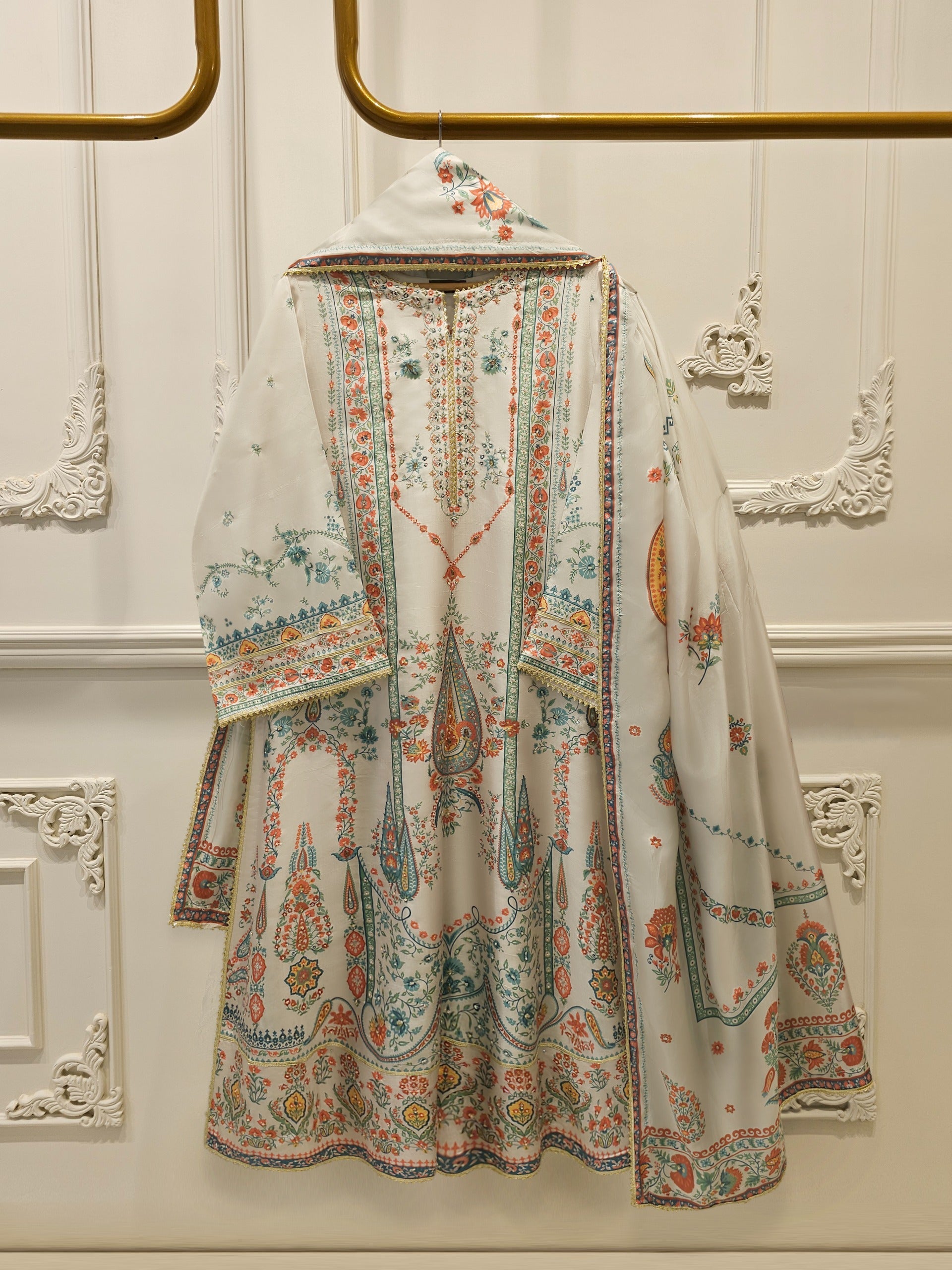 3-Piece Pure Digital Printed Silk Suit – Luxury Elegant Women's Formal Wear S114744