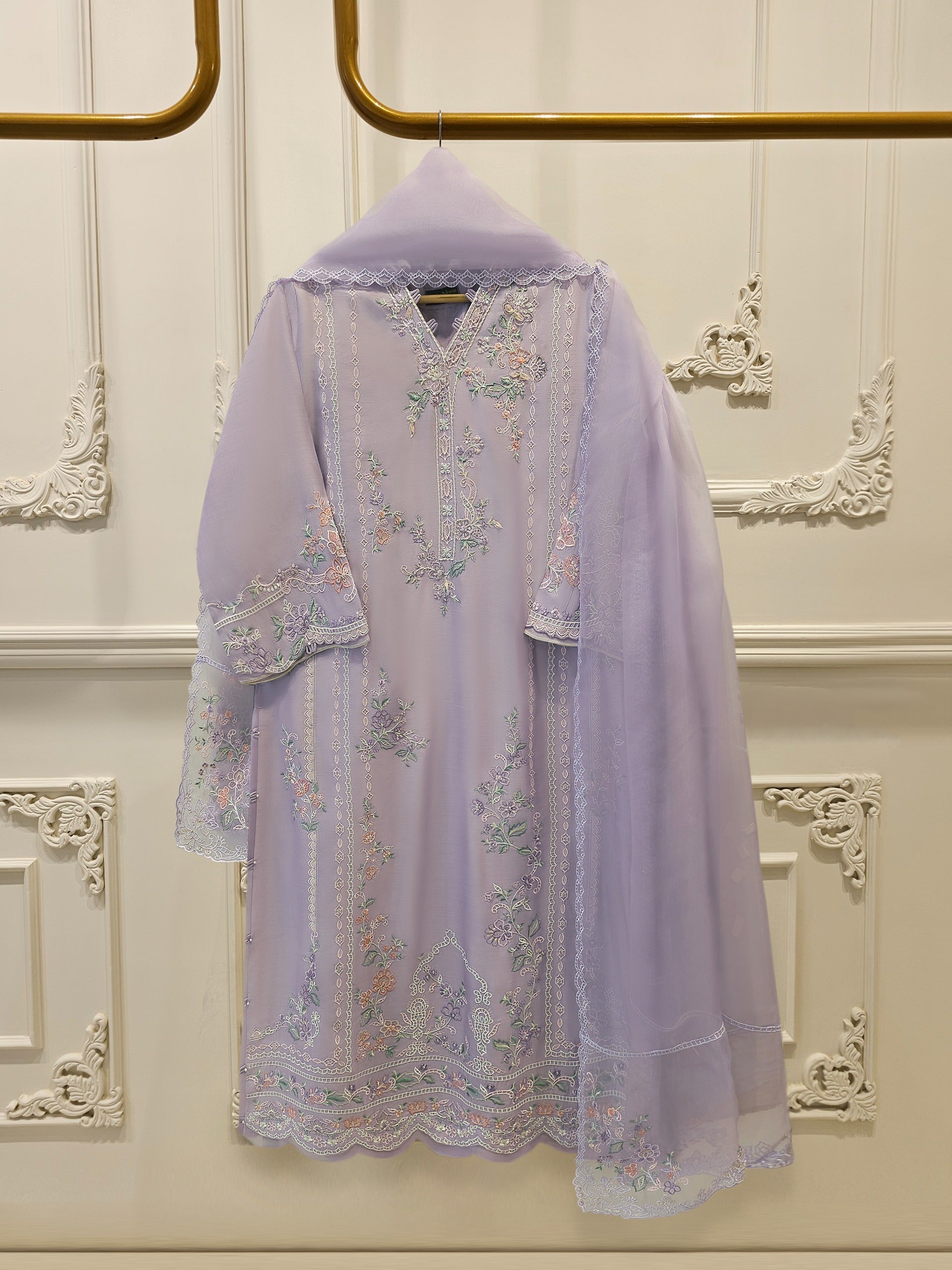 3 Piece - Pure Khaddi Silk Embroidered Suit S114946