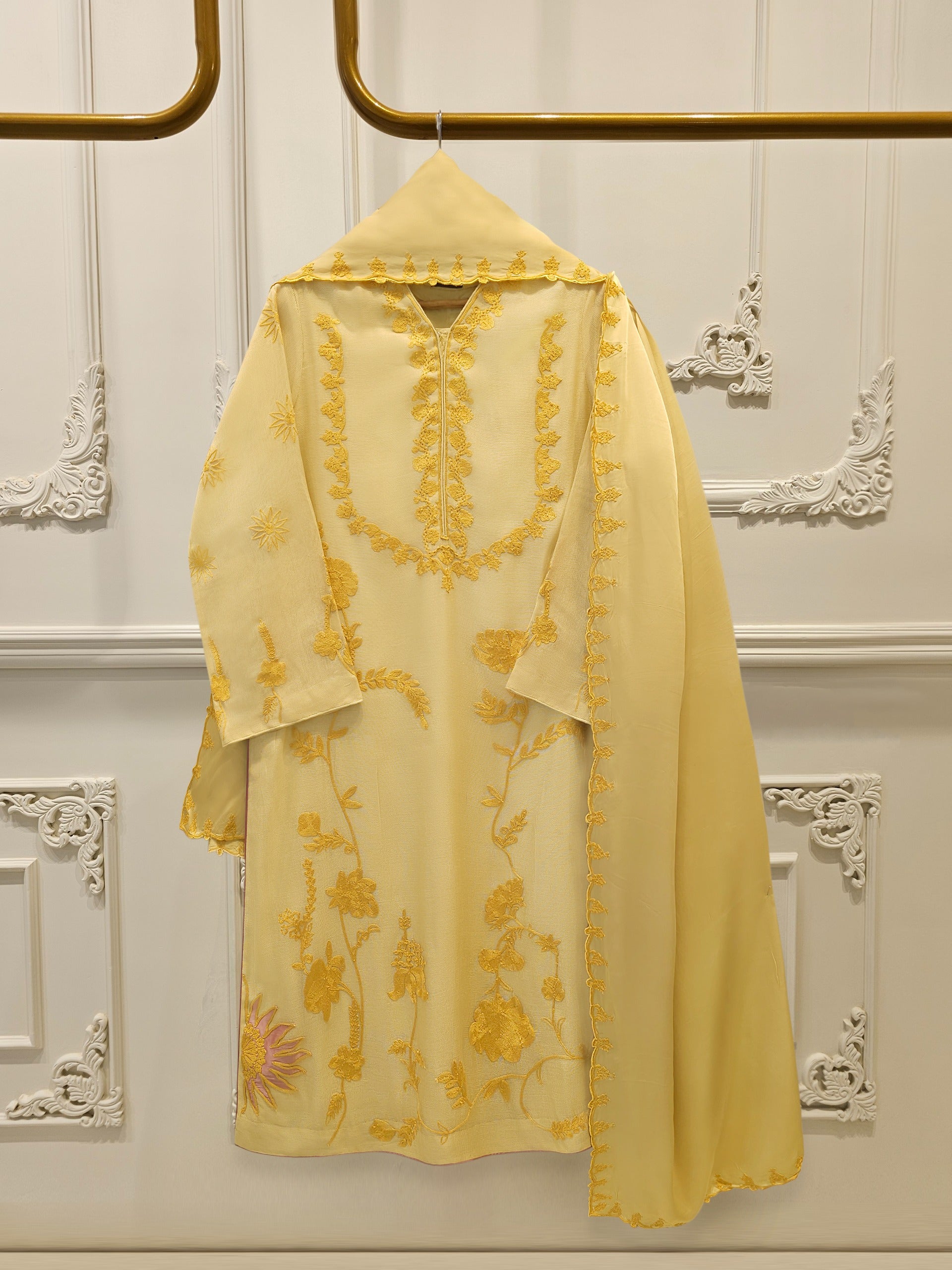 3 Piece - Pure Embroidered Cotton Net Suit S114819