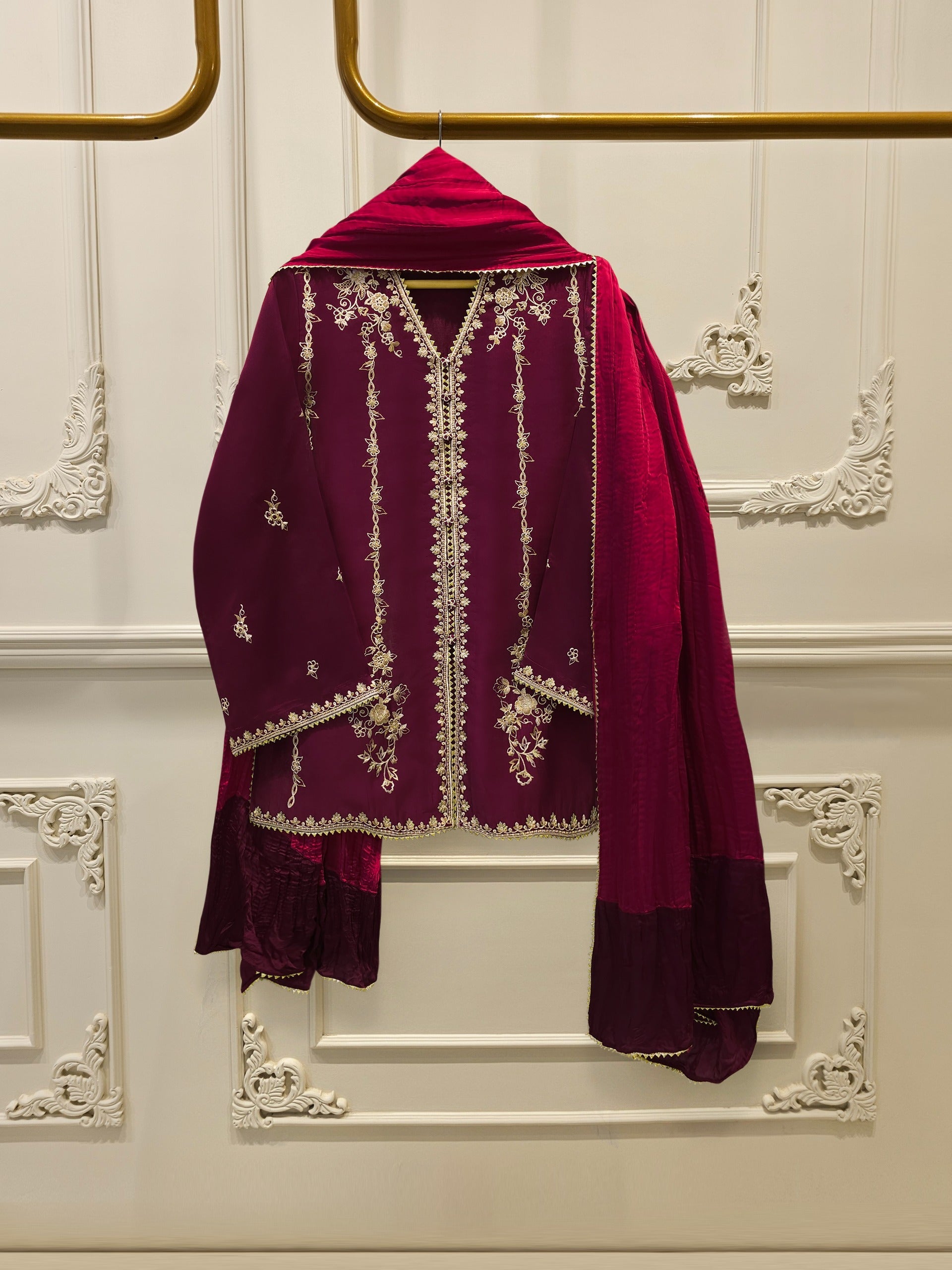 3 Piece- Pure Shisha Silk Embroidered Suit S115008