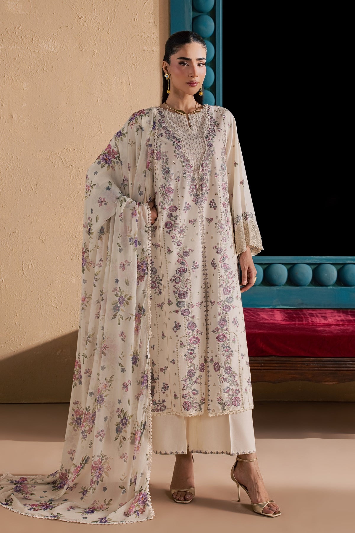 White Rainbow 3Pc - Luxury Embroidered Lawn