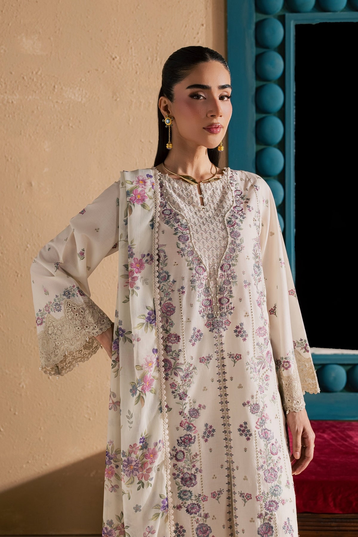 White Rainbow 3Pc - Luxury Embroidered Lawn