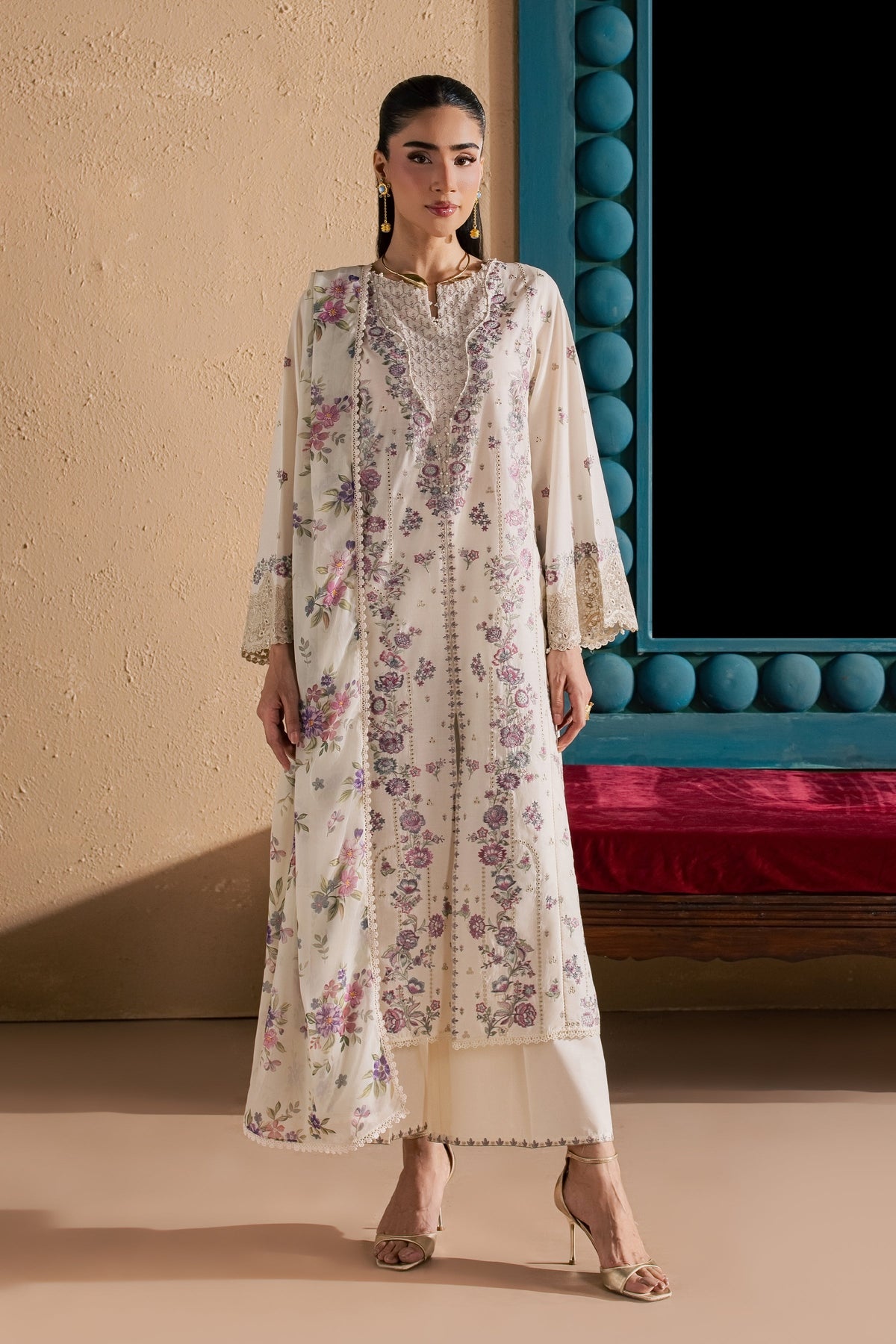 White Rainbow 3Pc - Luxury Embroidered Lawn