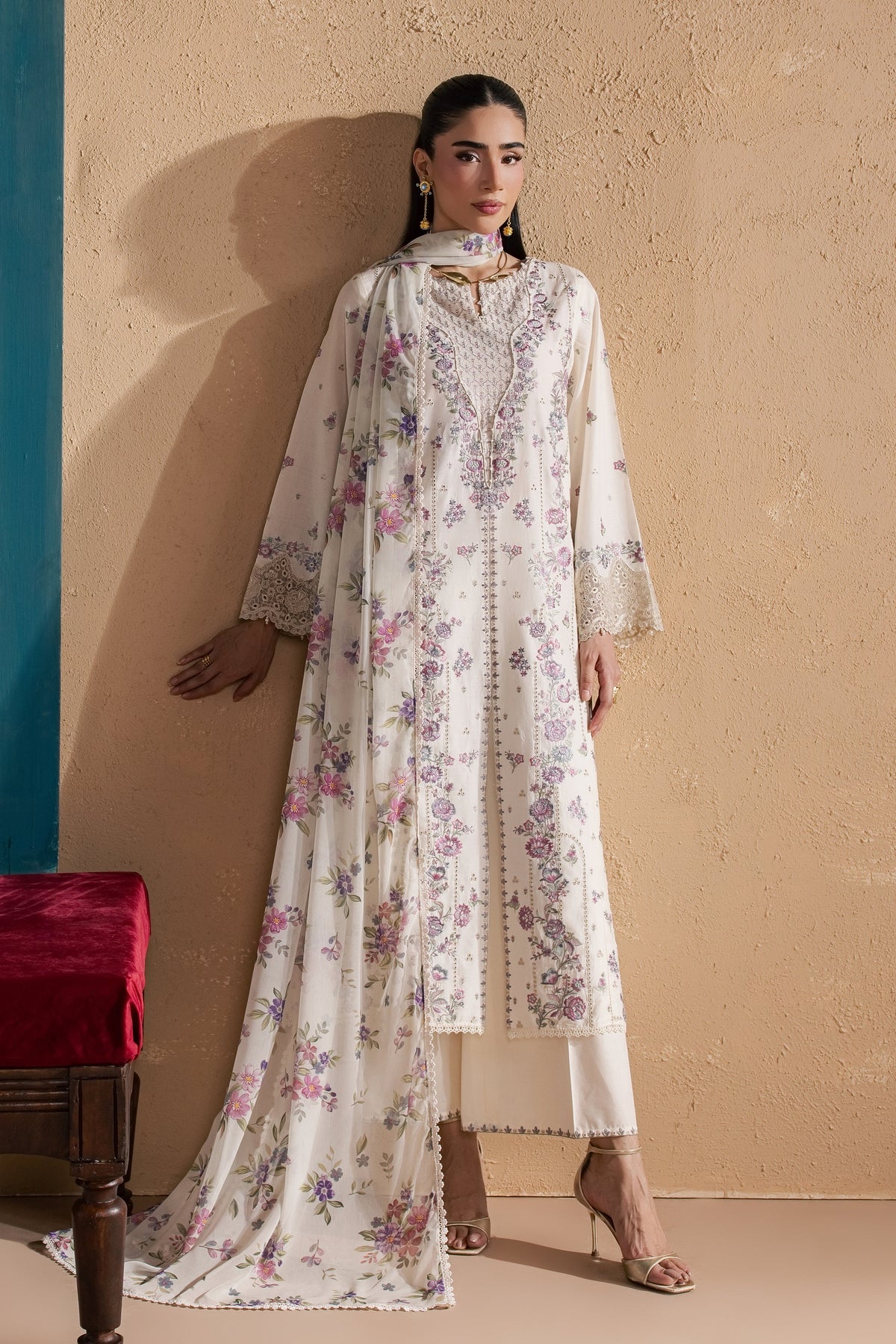 White Rainbow 3Pc - Luxury Embroidered Lawn