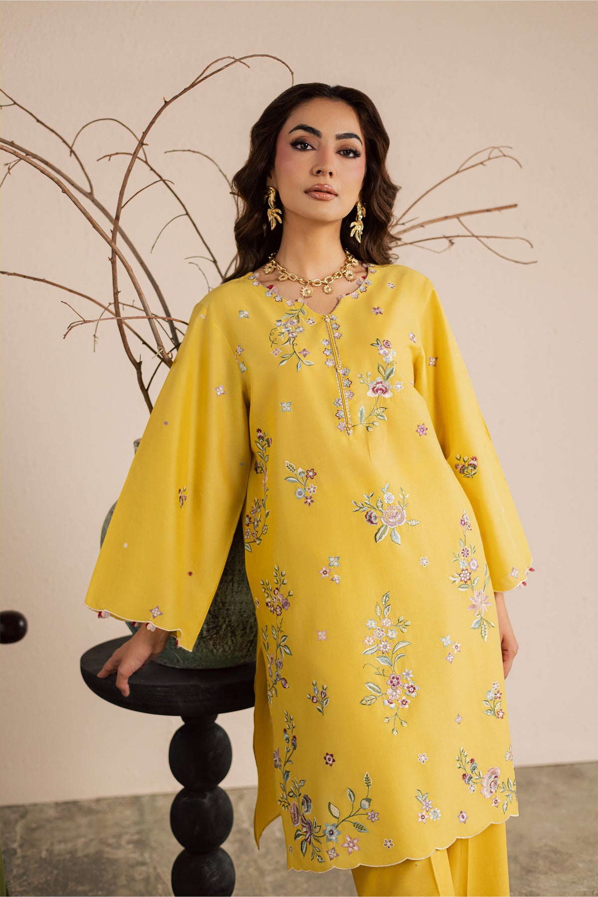 Yellow Elira 2Pc - Embroidered Lawn Dress