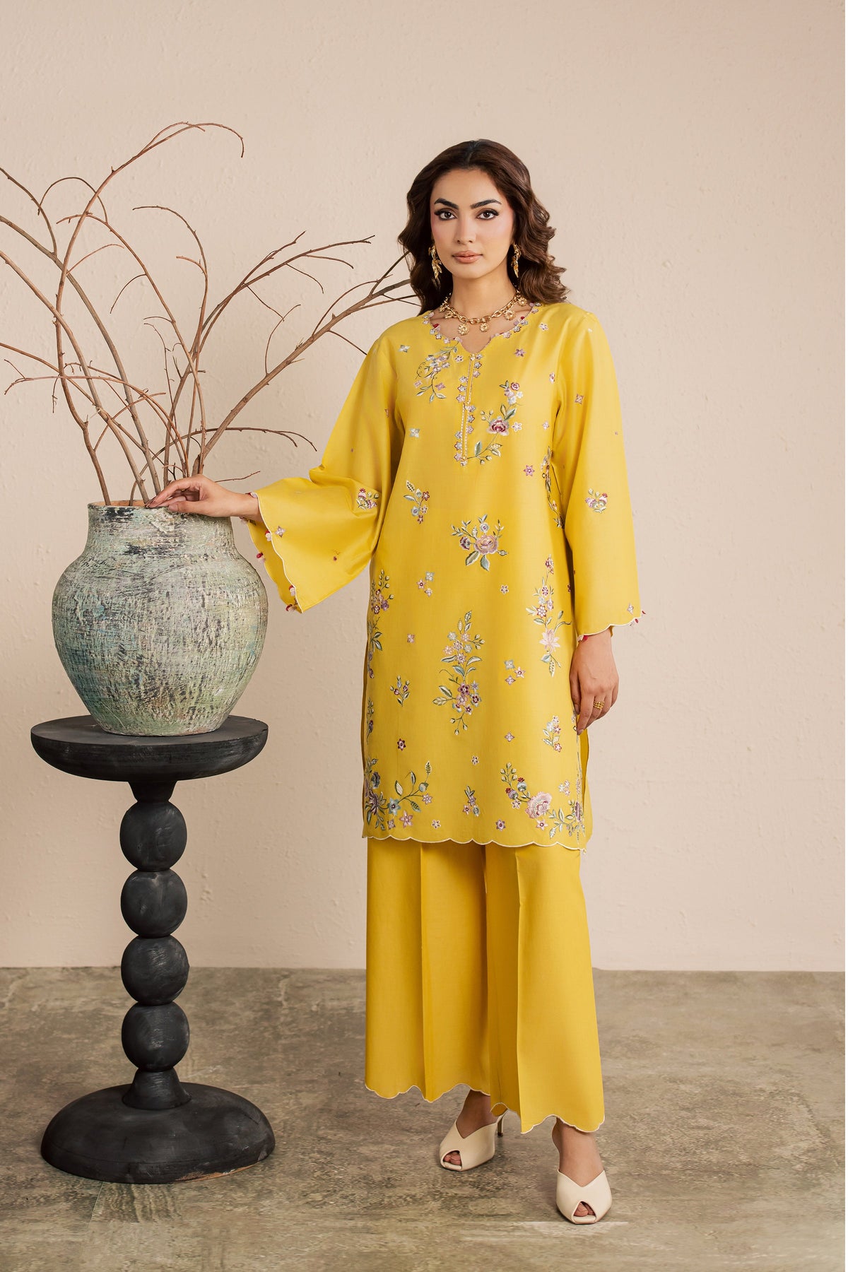 Yellow Elira 2Pc - Embroidered Lawn Dress