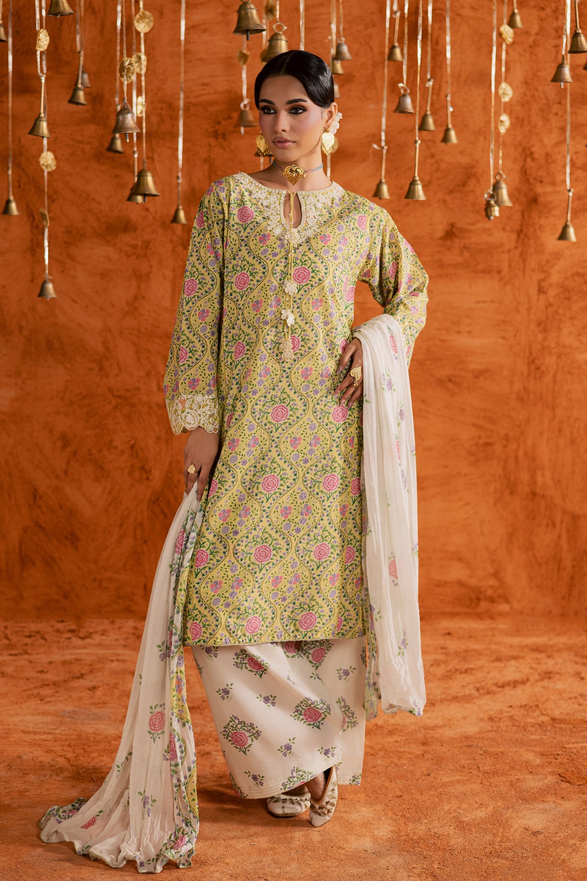 Yellow Minsa 3pc - Printed Lawn Dress