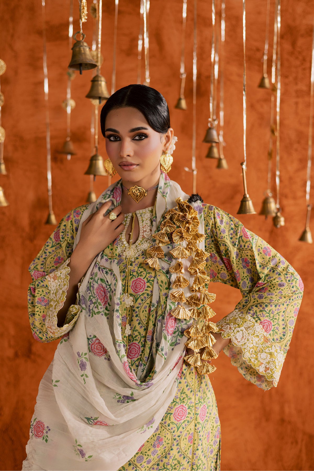 Yellow Minsa 3pc - Printed Lawn Dress
