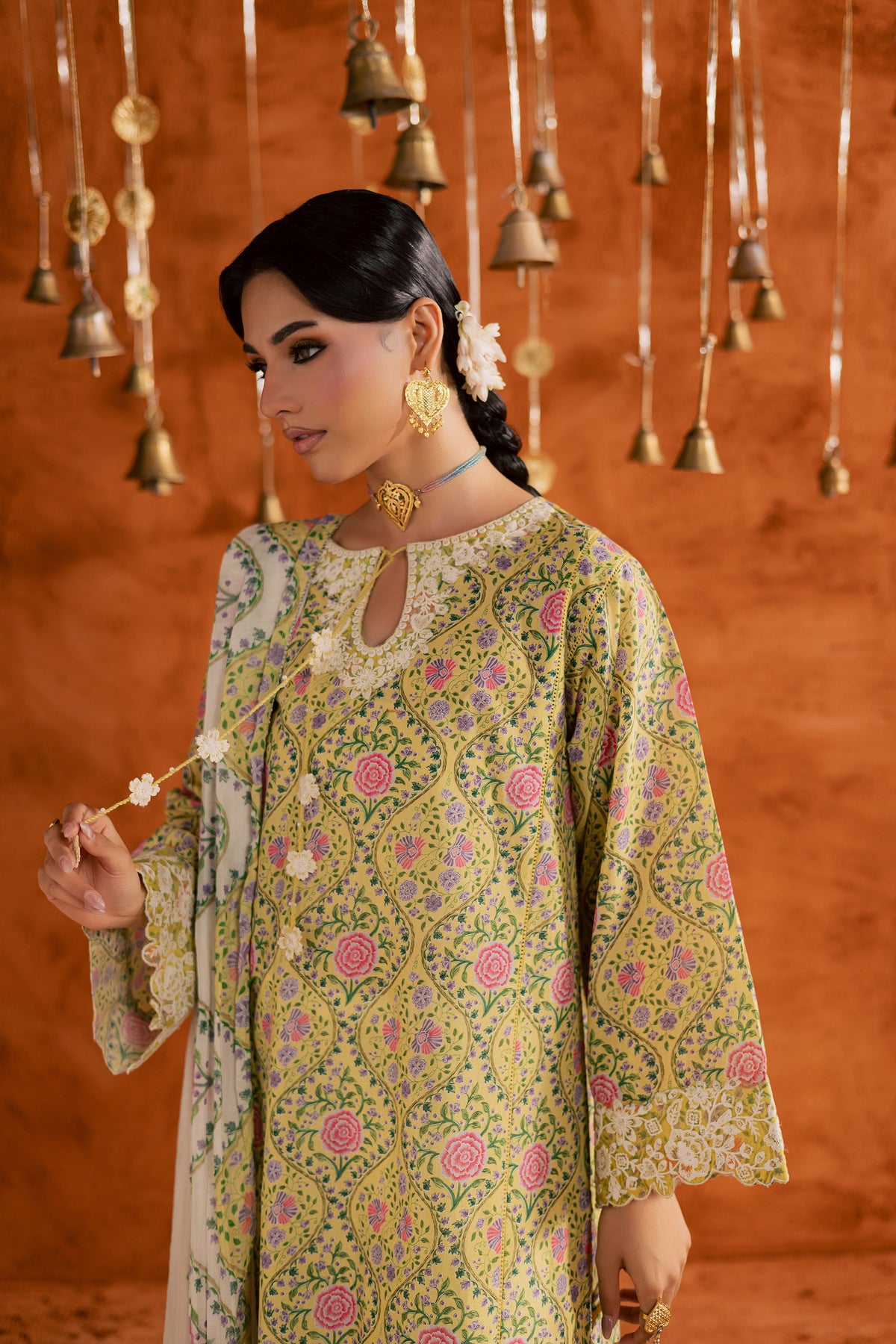 Yellow Minsa 3pc - Printed Lawn Dress