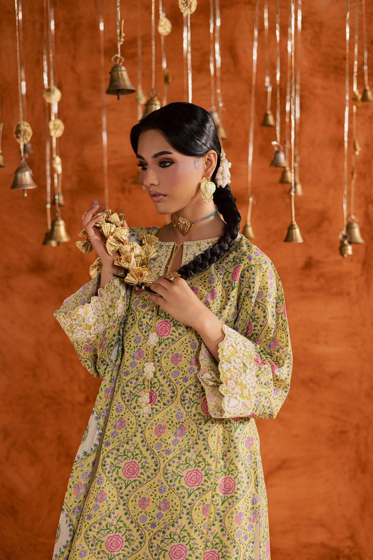 Yellow Minsa 3pc - Printed Lawn Dress