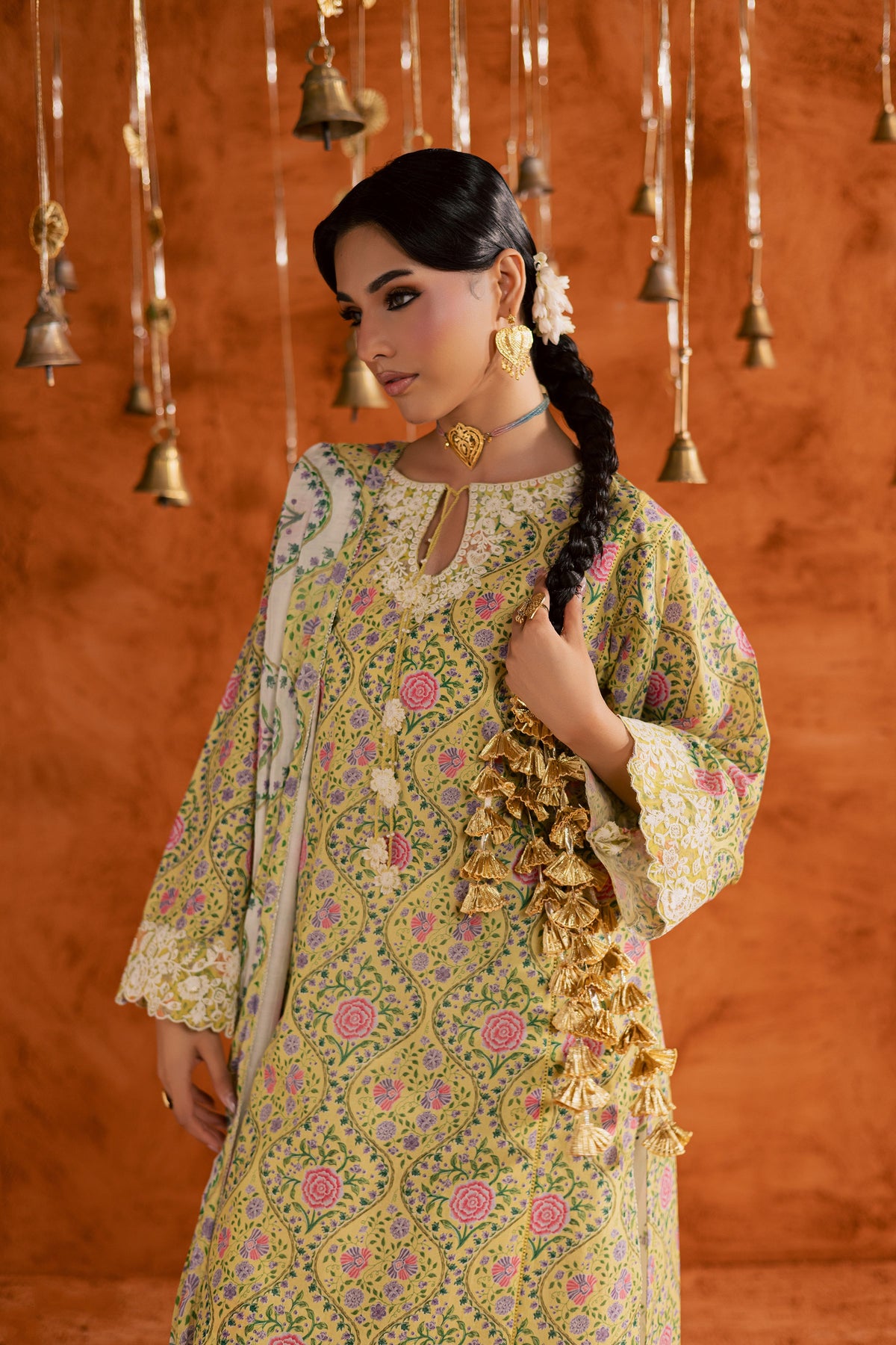 Yellow Minsa 3pc - Printed Lawn Dress