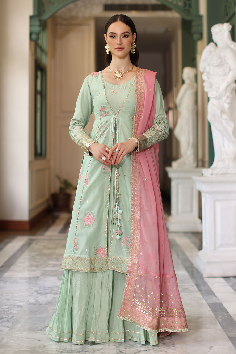 3 Piece Embroidered Lawn Suit with Chiffon Dupatta