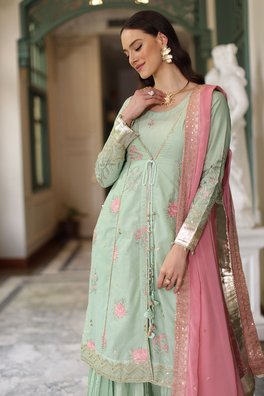 3 Piece Embroidered Lawn Suit with Chiffon Dupatta