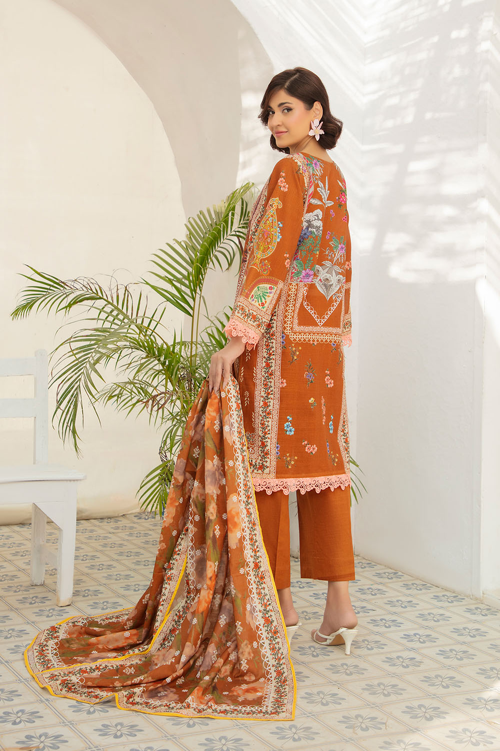 3 Piece Printed Khaddar Suit with Zari Cotton Dupatta