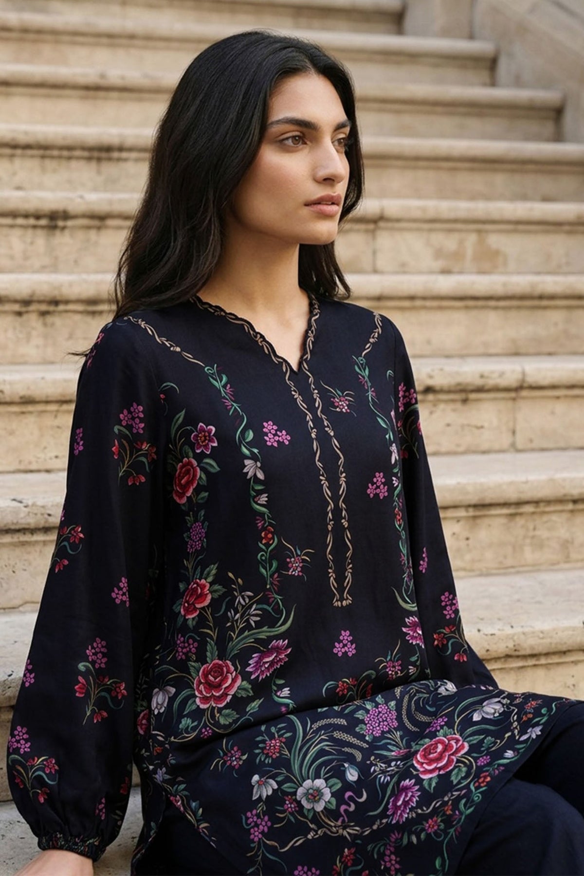 EBONY ESSENCE-2PC LINEN PRINTED SUIT