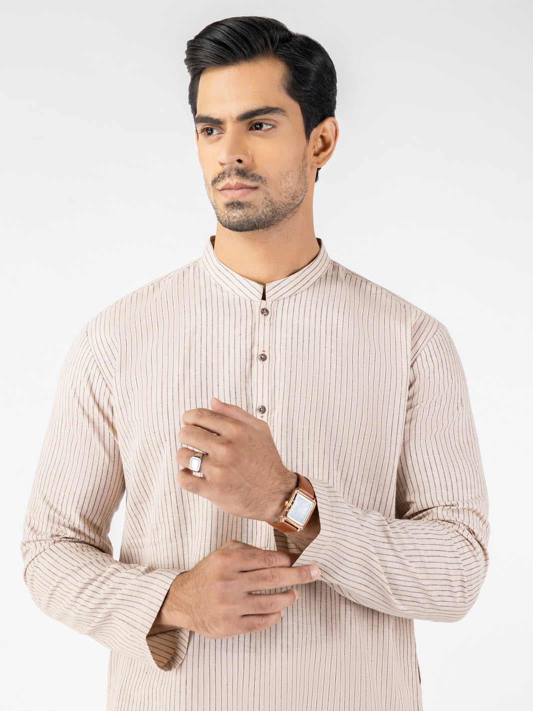 Beige Blended Kurta - AL-K-1251