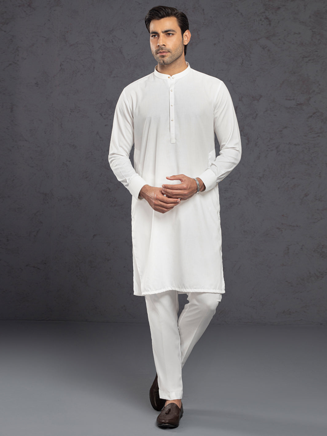 White Plain Kurta Trousers - ALET-KT-3001-R3