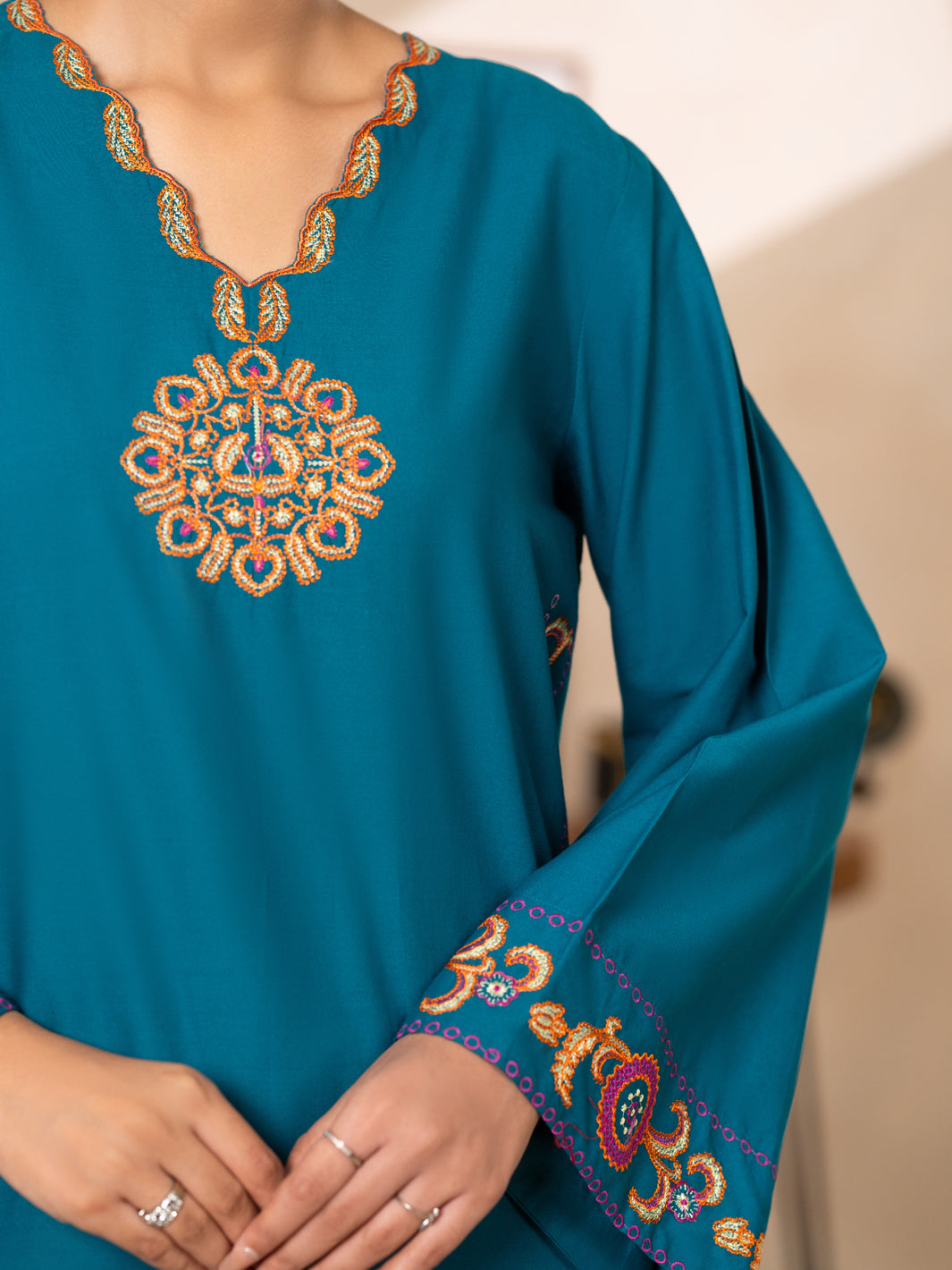 Turquoise Lawn Dyed Kurti - AL-LK-1175