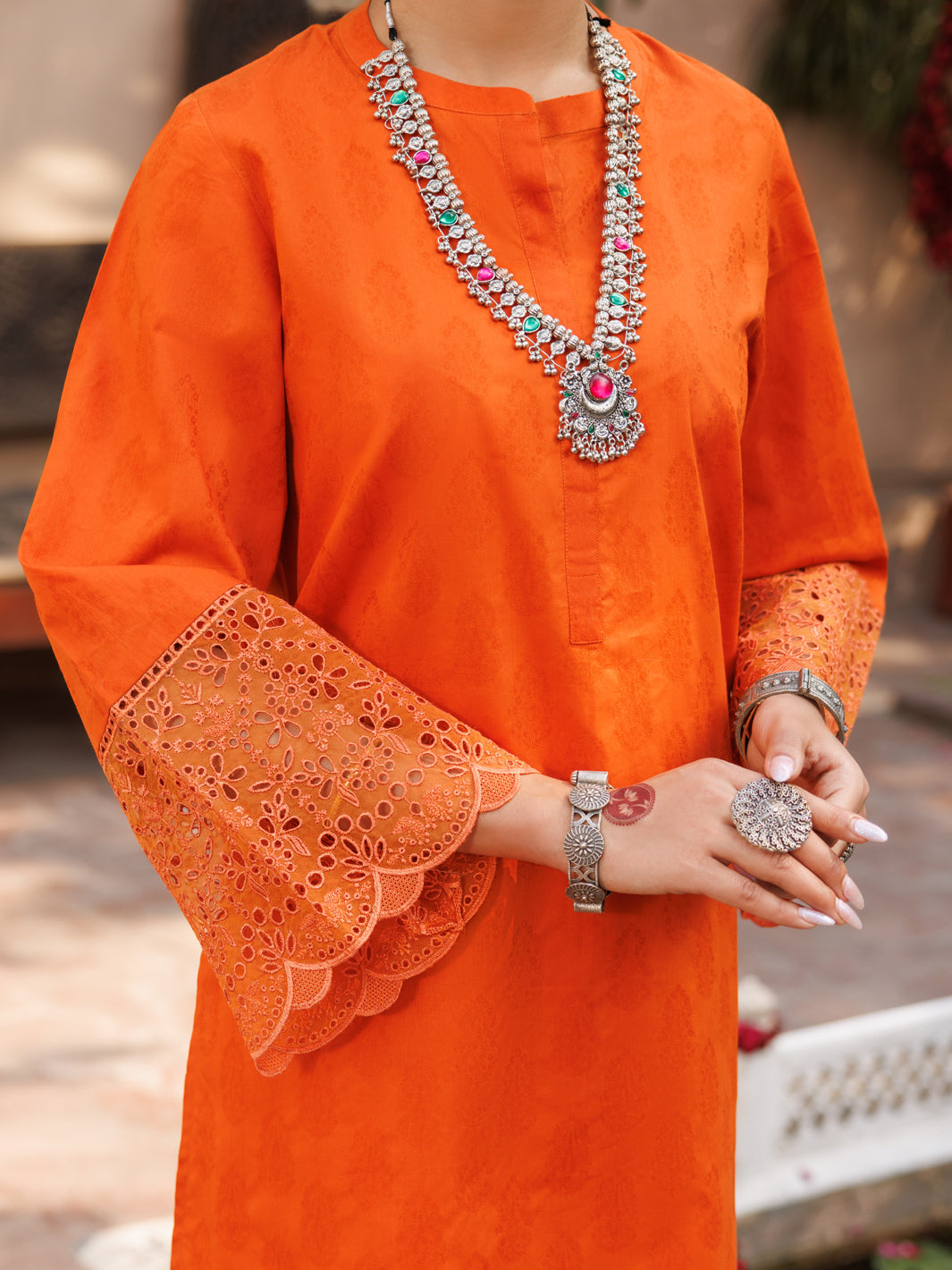 Orange Self Jacquard 2 Piece Stitched - AL-2PS-LKS-1052