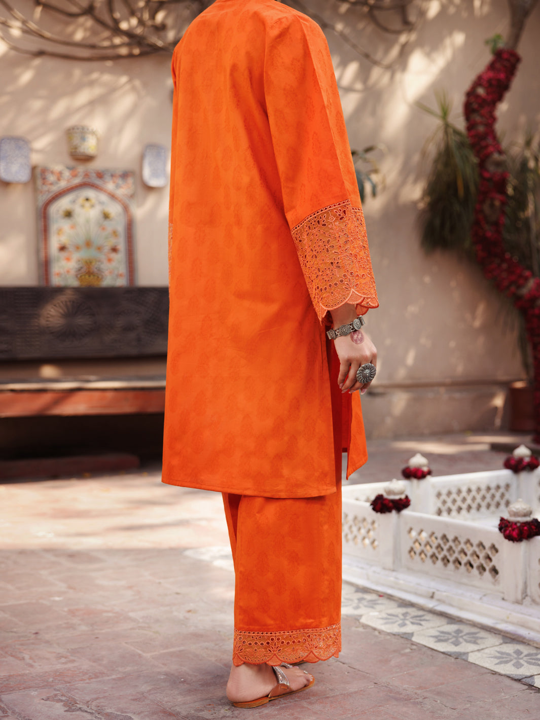 Orange Self Jacquard 2 Piece Stitched - AL-2PS-LKS-1052