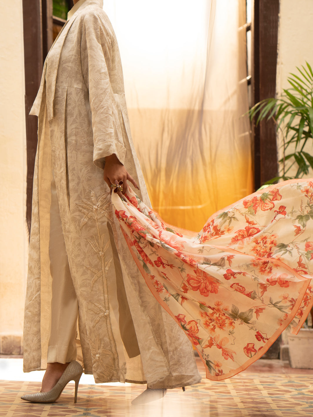 Cream Linen Formal 3Pc Stitched - AL-3PS-LS-417
