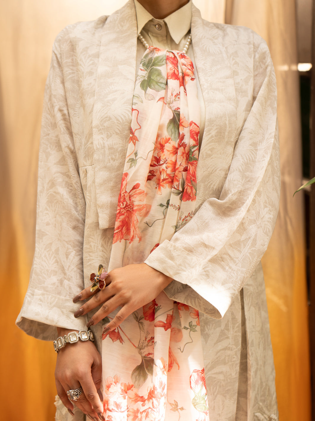Cream Linen Formal 3Pc Stitched - AL-3PS-LS-417