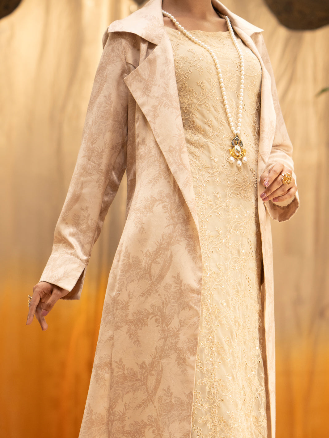 Beige Dobby Formal 2Pc Stitched - AL-LS-LKD-420