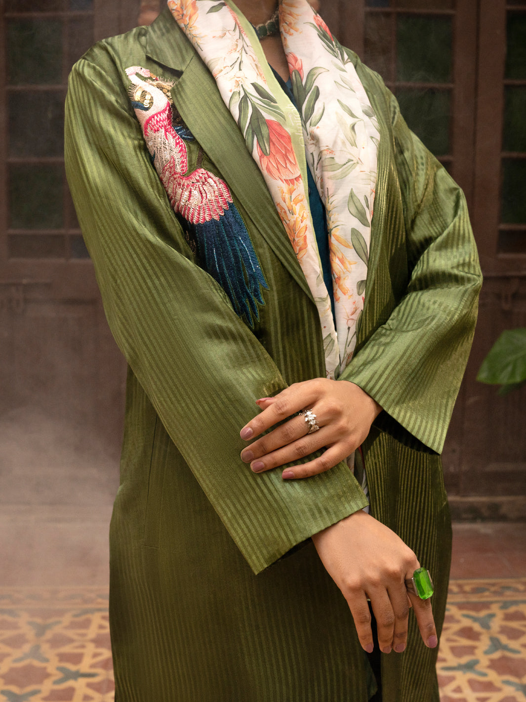 Green Stripe Formal 3Pc Stitched - AL-3PS-LS-421