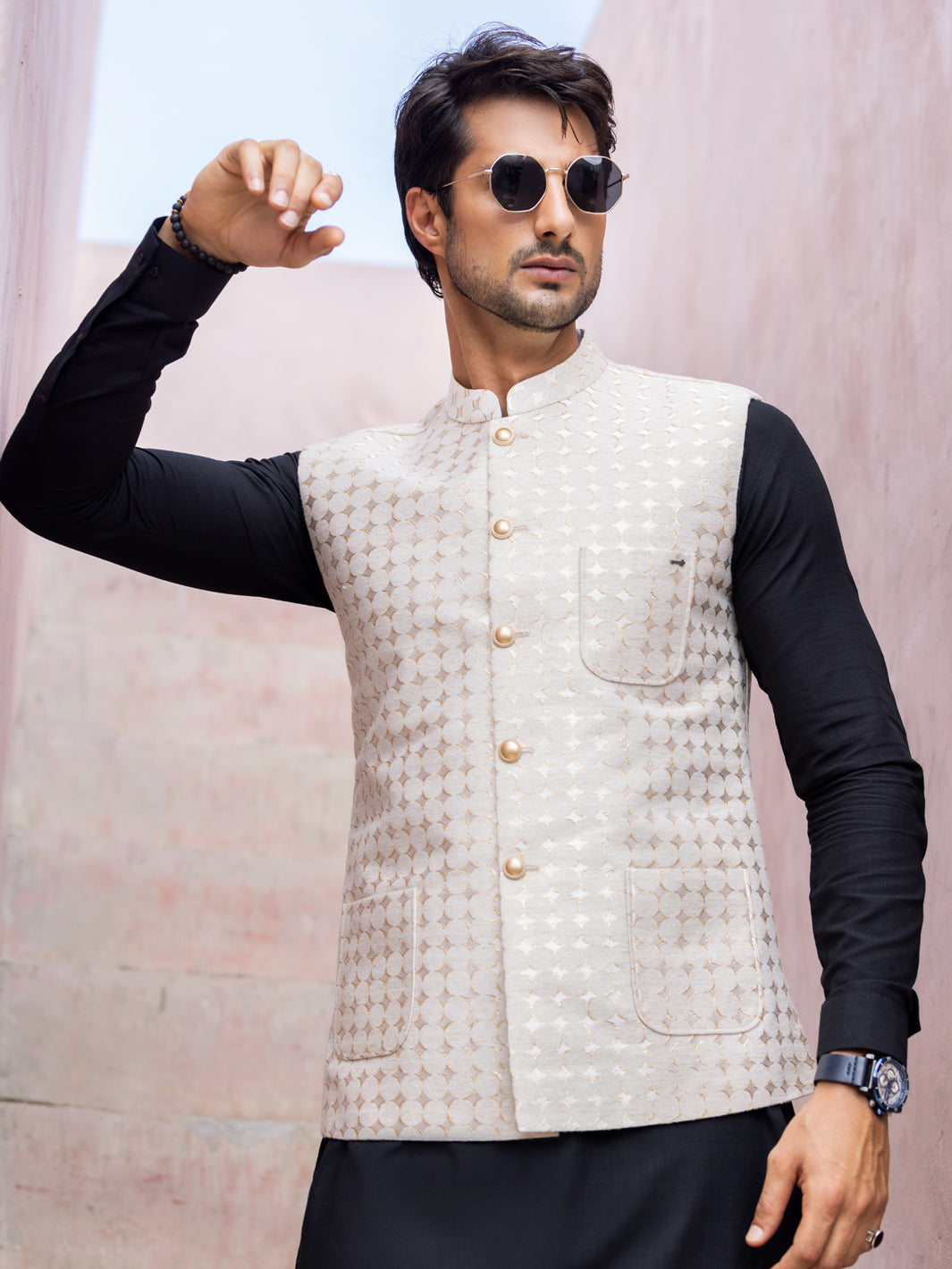 Off White Blended Waistcoat - AL-WC-523