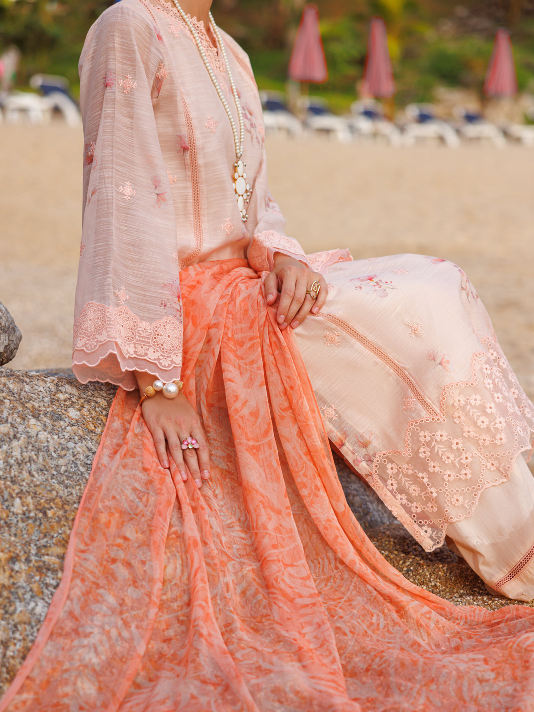 Peach Poly-Slub 3Pc Unstitched - ALP-3PS-1815