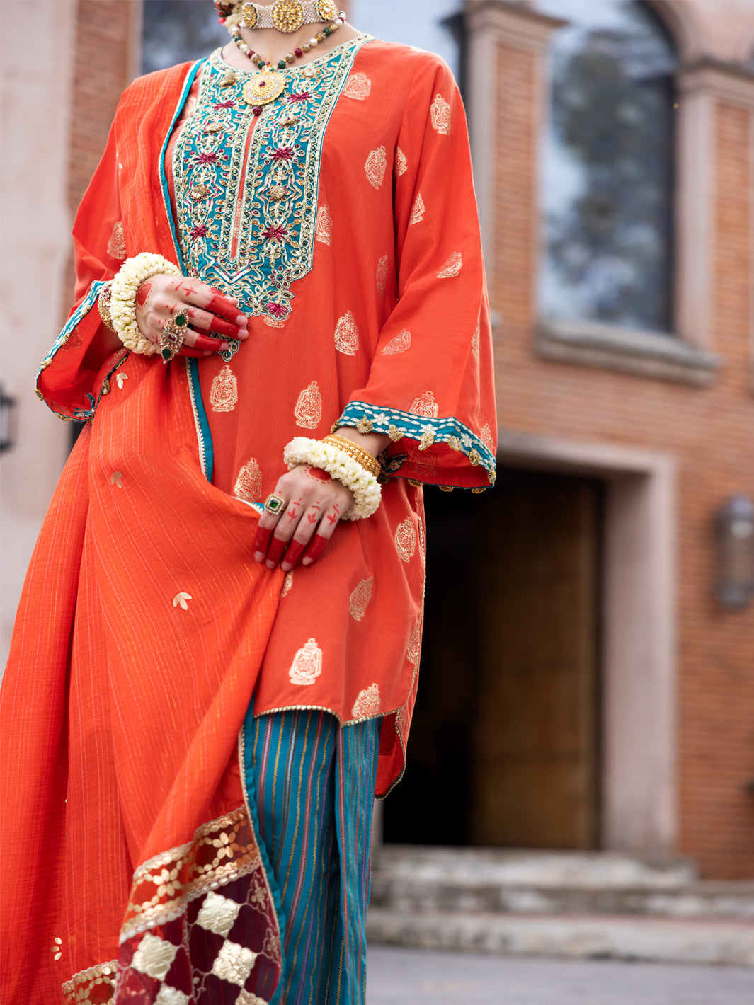 Orange Cotton Jacquard 3Pc Stitched - ALP-3PS-1856