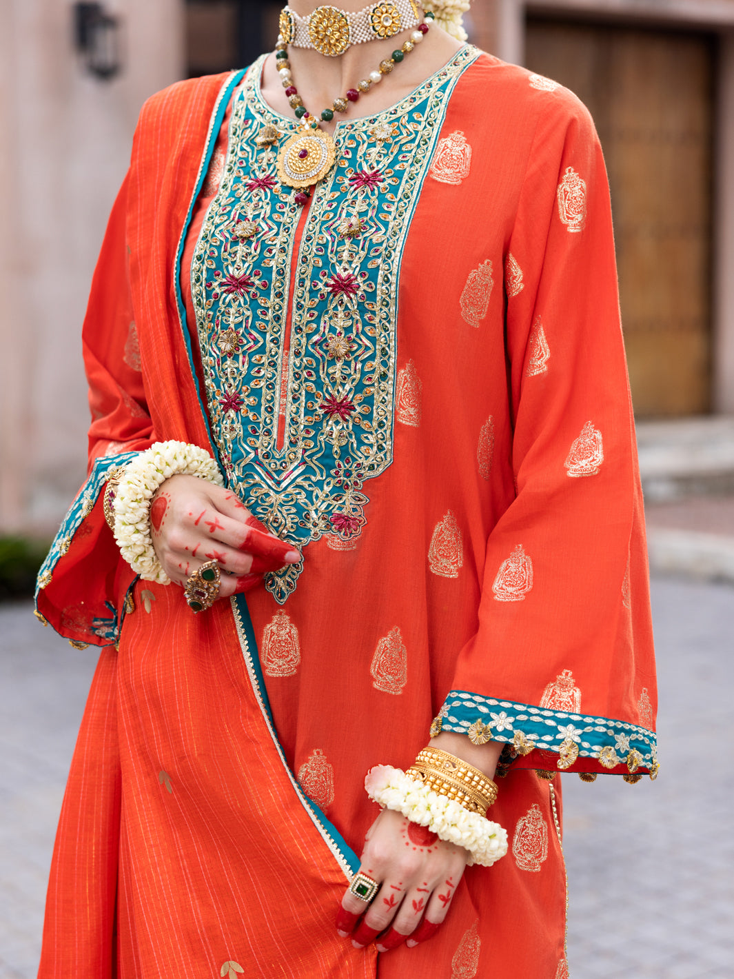 Orange Cotton Jacquard 3Pc Stitched - ALP-3PS-1856
