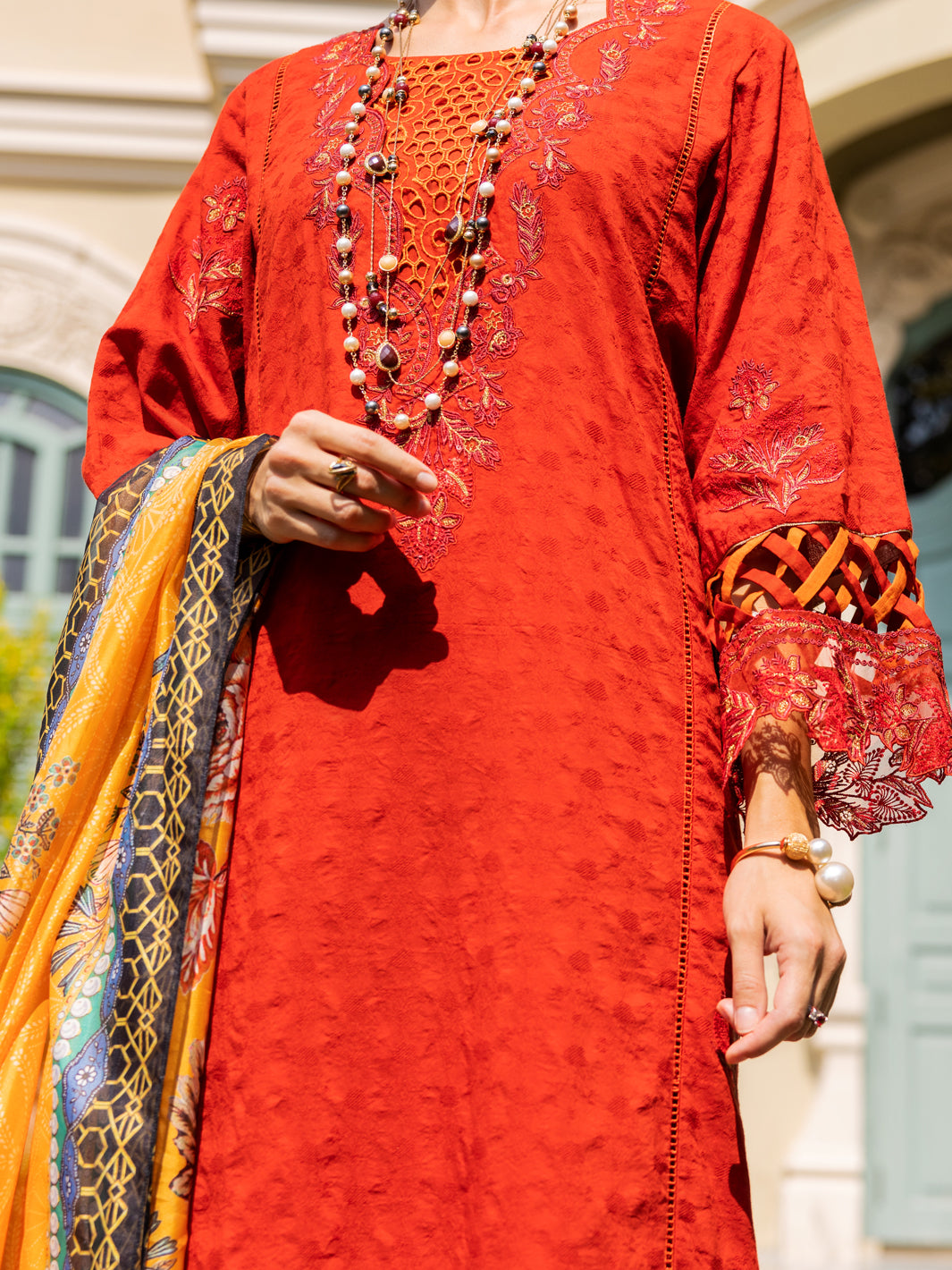 Red Jacquard 3Pc Unstitched - ALP-3PS-1861