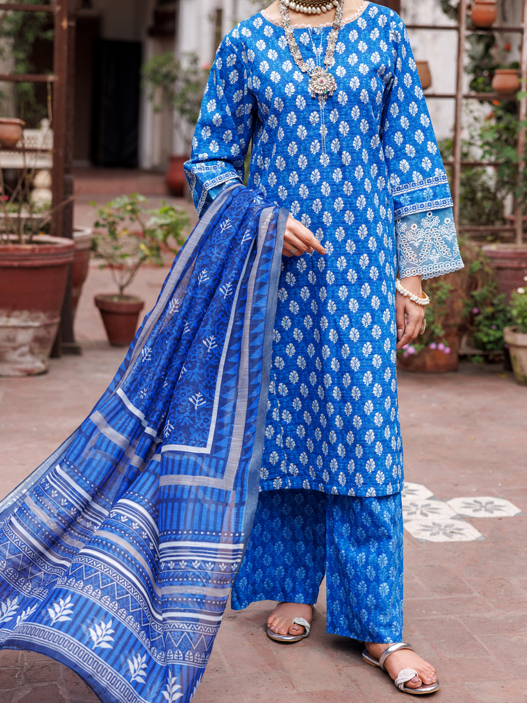 Blue Dobby Cotton 3Pc Unstitched - ALP-3PS-1878