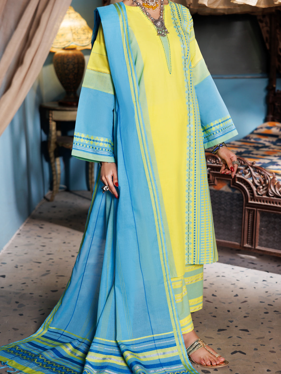 Lemon Yarn Dyed Jacquard 3Pc Unstitched - ALP-3PS-1887